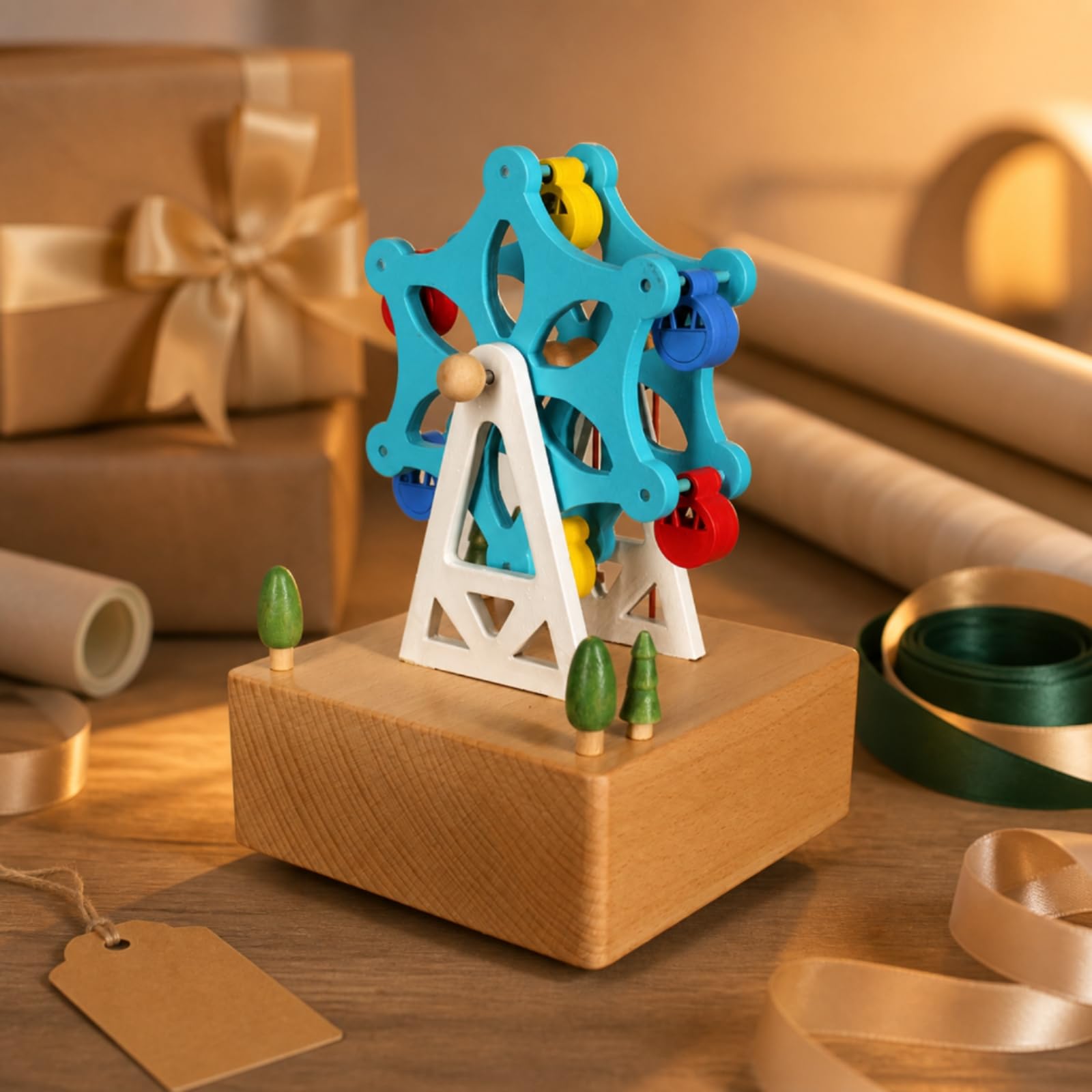 F Fityle Caja de Música Infantil Giratoria Caja Musical Madera Adorno Giratorio Figura en Miniatura de Europea Artesanía Tradicional Adecuada para Escritorio de Noche Estantería, Style to 3