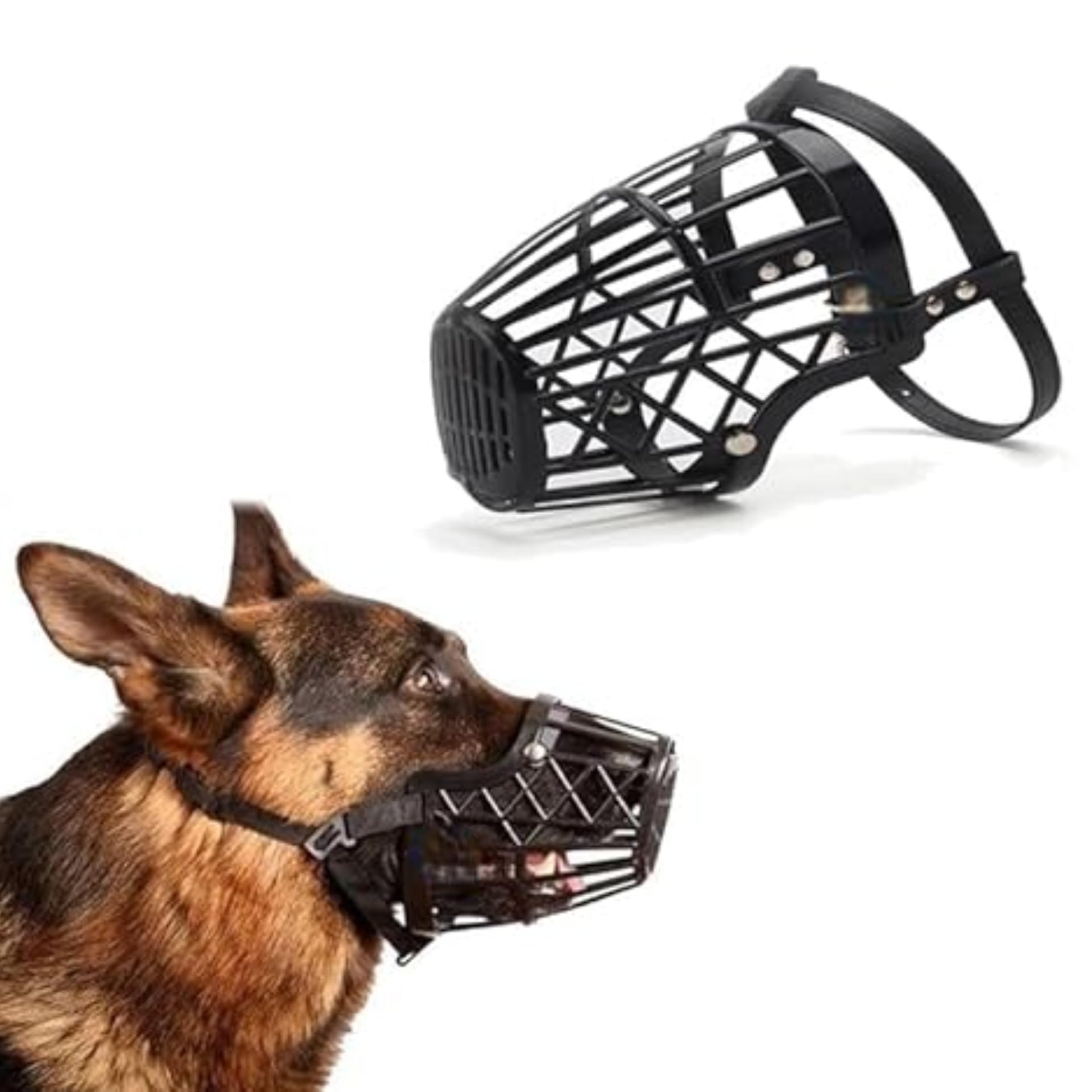 PSK PET MART Adjustable Strap Muzzle Cum Mouth Cover Cum Basket Cage Cum Pet Safety Collar for Puppy & Dog (Black, Large)