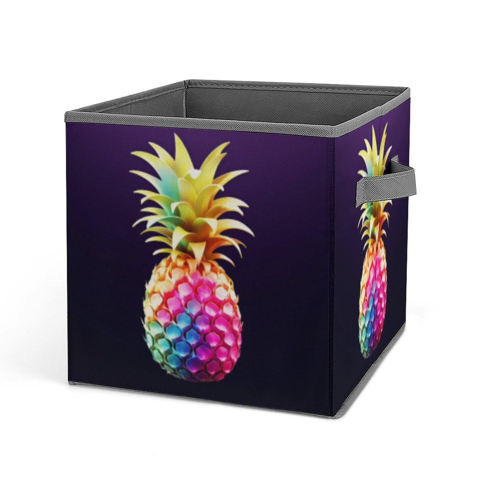 JTREHY Colorful Pineapple Printed Foldable Storage Box, 10.6 Inches Fabric Storage Box for Wardrobe, Bedroom, Utility Room
