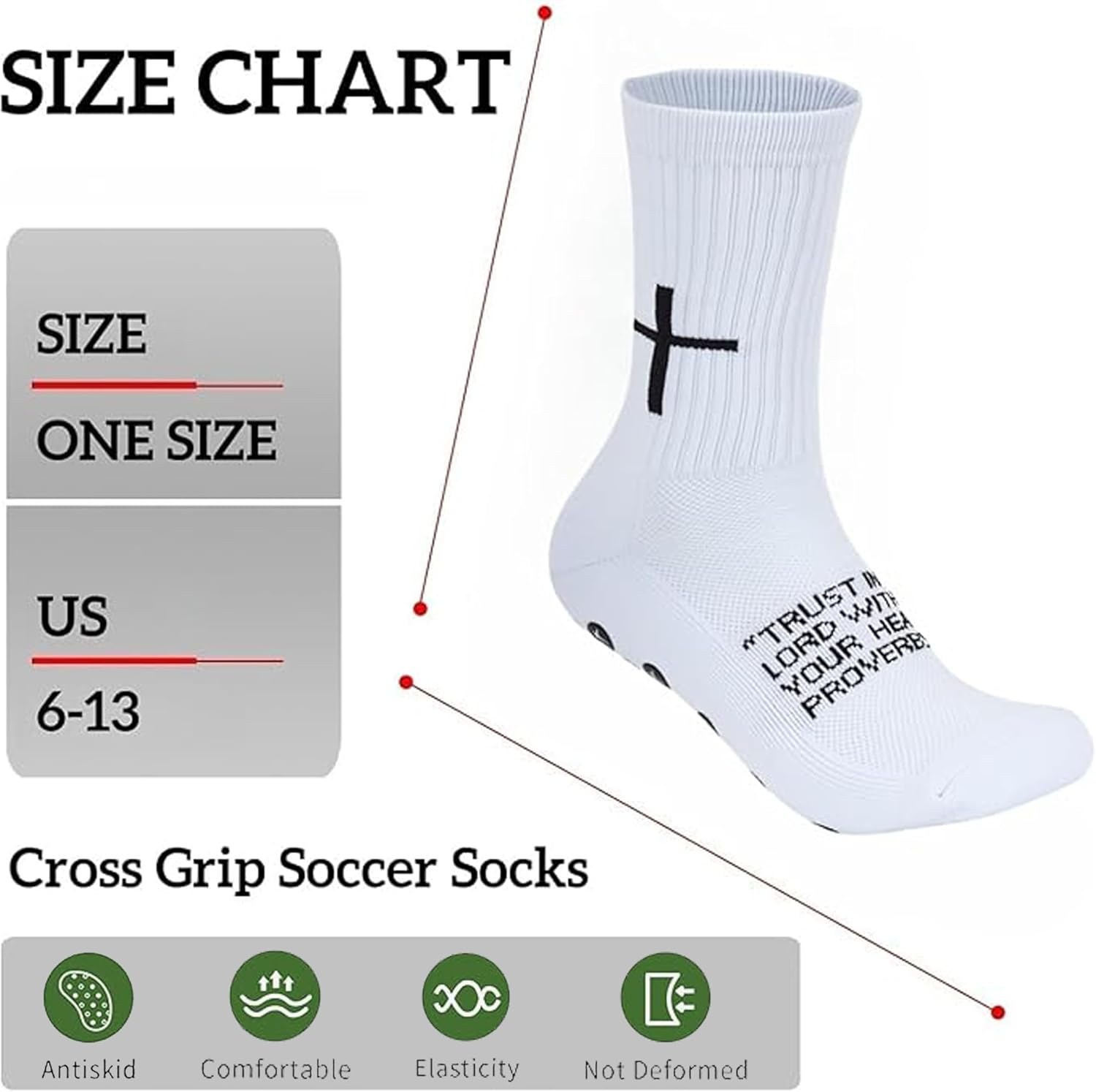 4 Pairs Cross Grip Soccer Socks Anti-Slip Christian Sports Sock Religious Faith Sock with Rubber Dots - Image 4