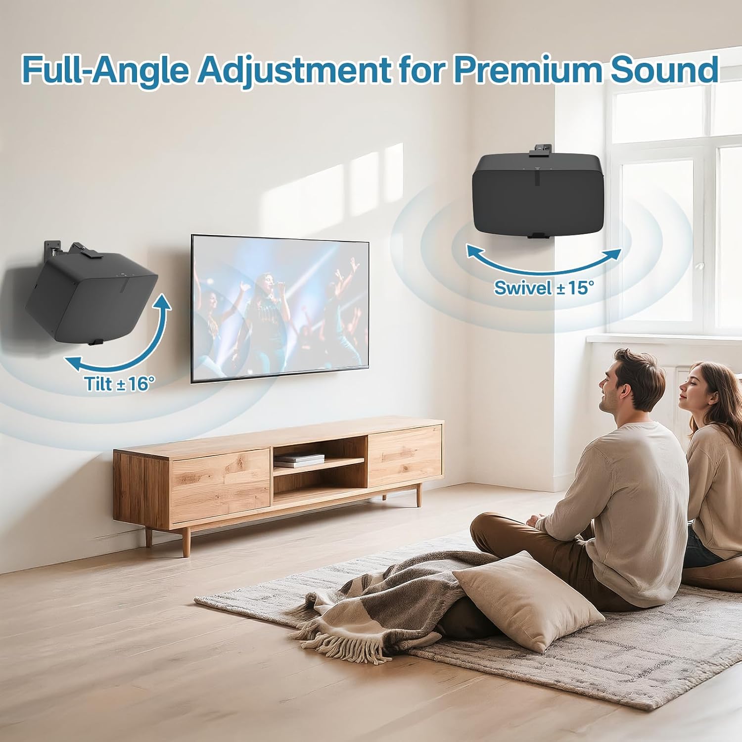 Pair of Heavy Duty Speaker Wall Mounts for Sonos 5 Mount & Sonos Play 5 Mount - Tilt & Swivel Adjustable Speaker Mounts for Sonos Play 5 Gen 2 Wall Mounting Brakcet, Black Black Wall Mount-2 Pack