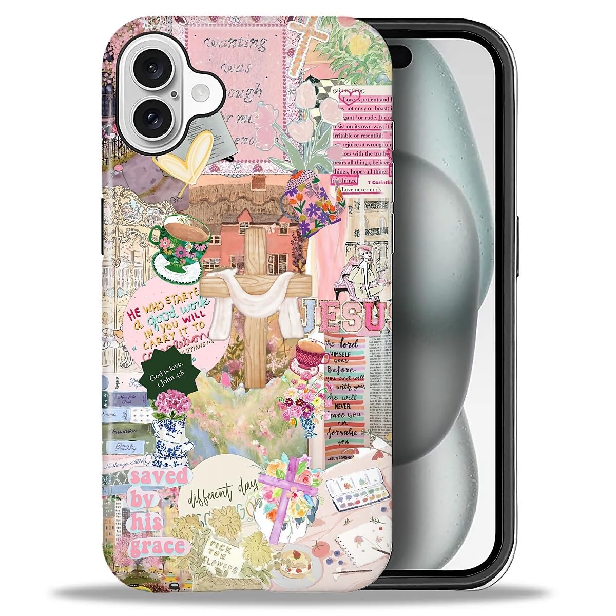 Funda para iPhone 16, TPU a prueba de golpes, protección contra caídas, carcasa rígida híbrida de 2 capas para iPhone 16-Love Jesus