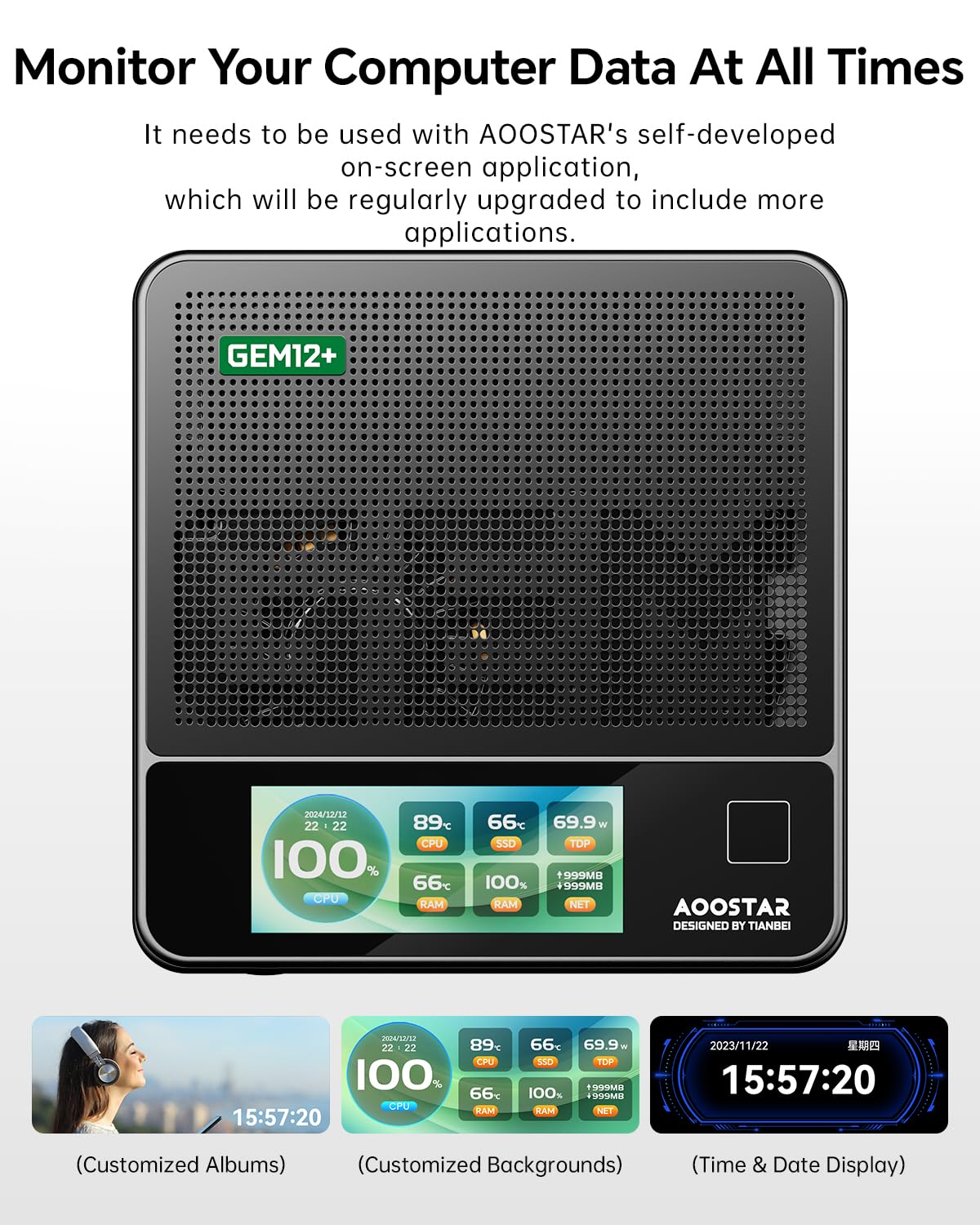 AOOSTAR Mini Pc Gem12 + Pro 8845Hs, 32 Gb Ddr5 5600 Mhz Ram, Ssd 1 T,