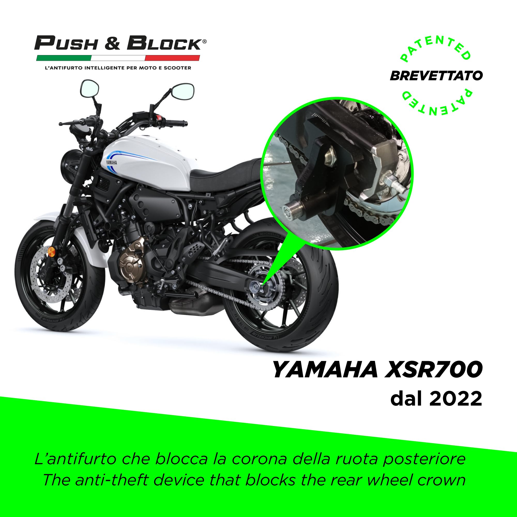 Push& Blcok Antifurto per moto compatibile con Yamaha MT07 e XSR 700