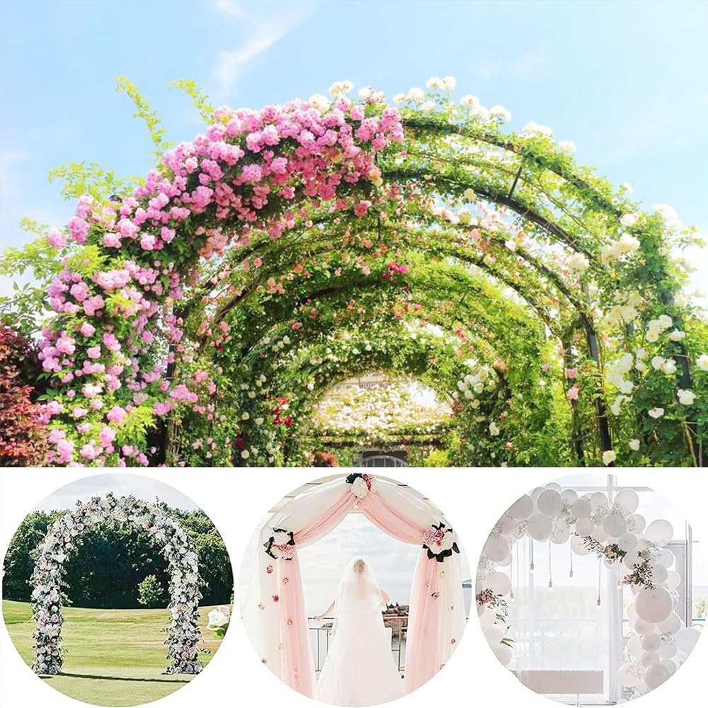 Arco de jardín de acero inoxidable, enrejado de metal ajustable de 80 a 350 cm para plantas trepadoras, cenador negro resistente para decoración de jardín y soporte de plantas (300 x 220 cm)