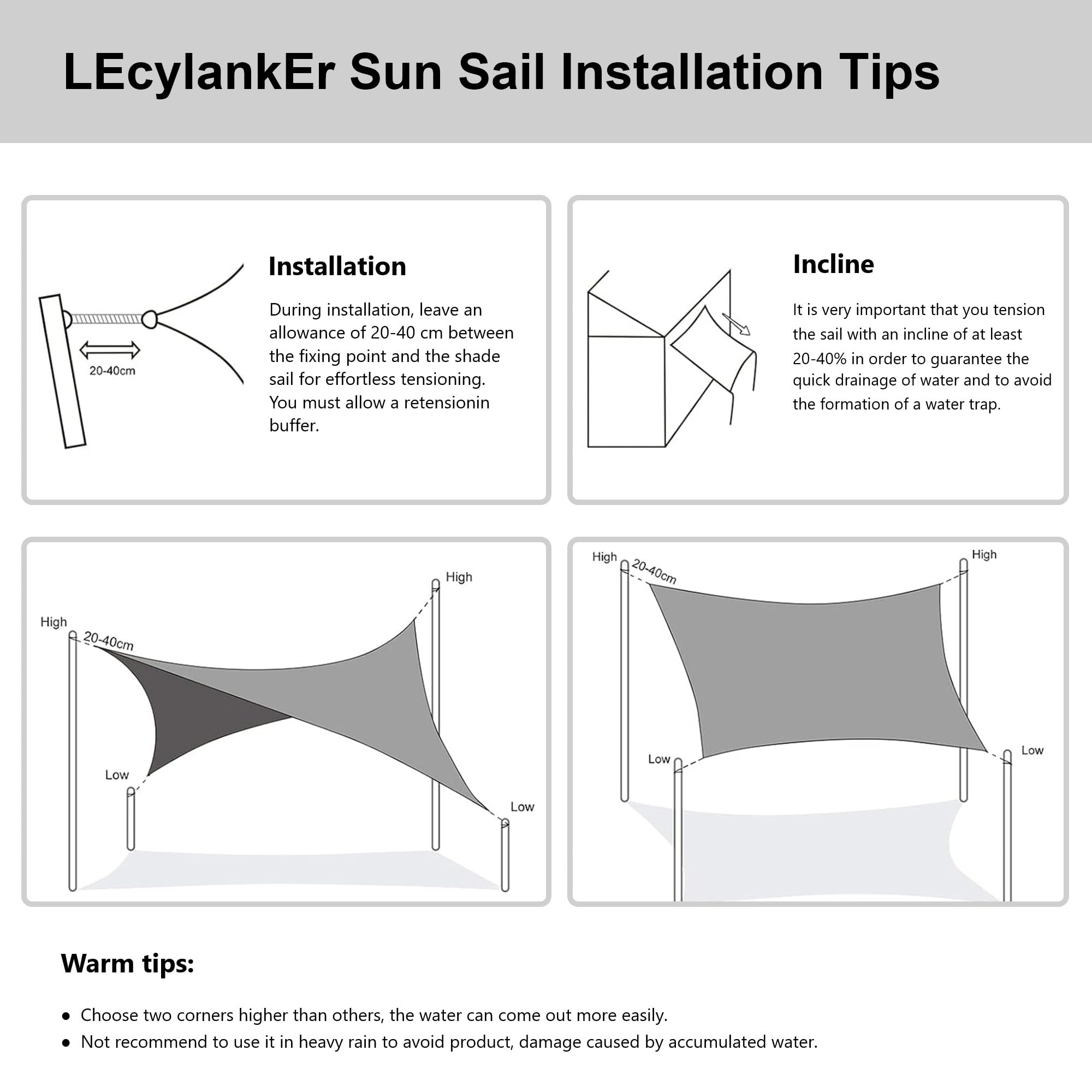 LEcylankEr Vela Ombreggiante Esterno, Vela Ombreggiante Anti UV | Vela Ombreggiante Impermeabile, Adatto per Giardini, Terrazze, Piscine