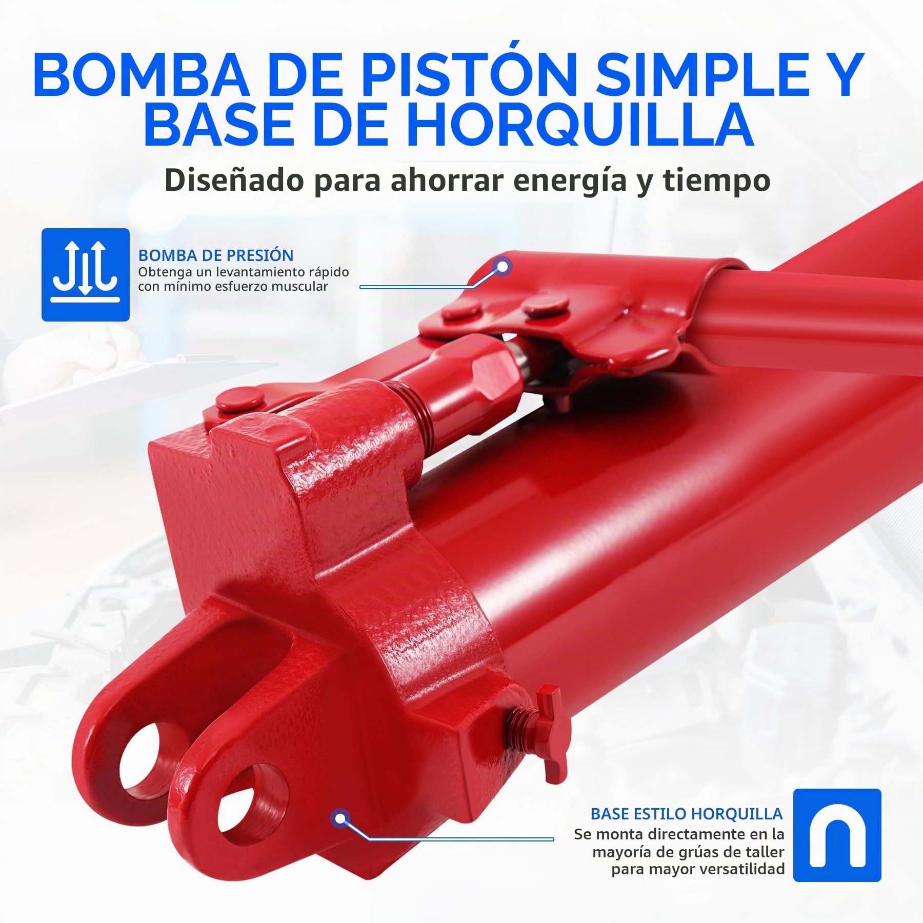 Gato hidráulico de Palanca Larga, Elevador de Botella de 8T con Cilindro | elevación de motor de pistón individual y base plana. Gato hidráulico de botella para automóviles para plataformas de