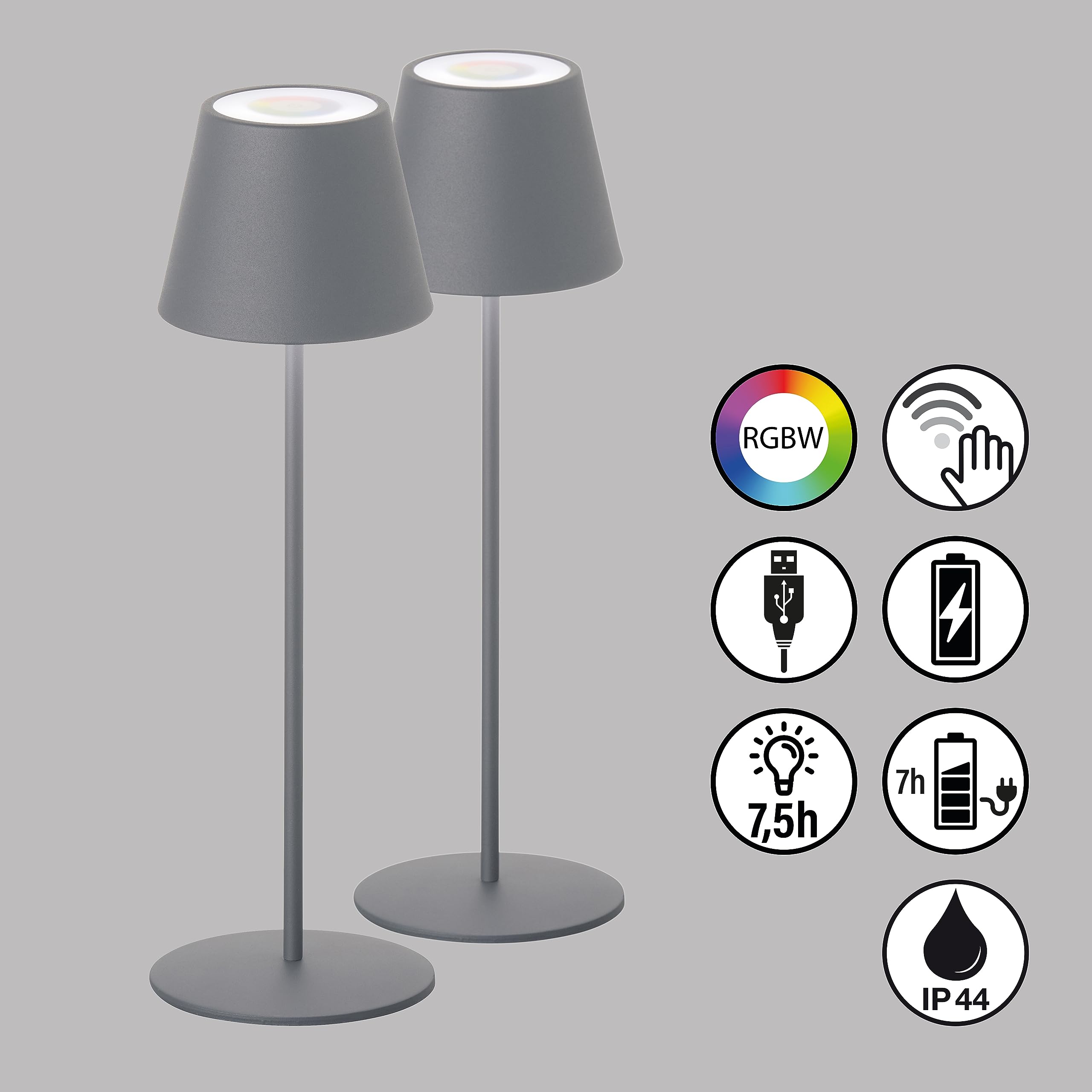 2-er Set | Kabellose Dimmbare LED Tischlampe Mit Akku | Außenlampe Wasserdicht, Esstisch Schlafzimmer Arbeitszimmer | Helligkeit stufenlos dimmbar | Farbeinstellung stufenlos dimmbar