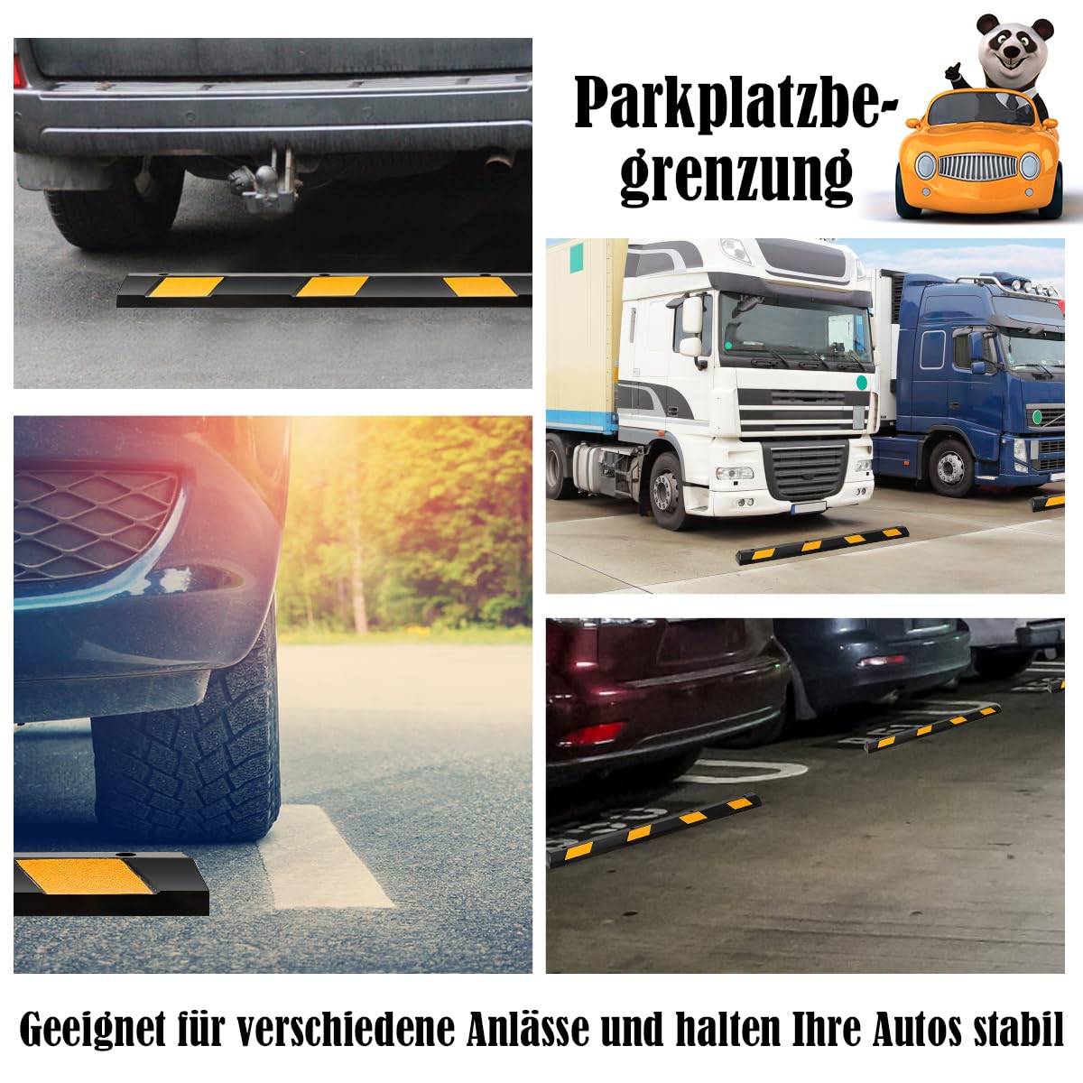 GYMAX Topes de Aparcamiento de Alta Resistencia, Tope Rueda de Goma con 8 Bandas Reflectantes Amarillas para Estacionar y Parkings, Protector de Paredes de Garaje, 183 x 15 x 10 cm