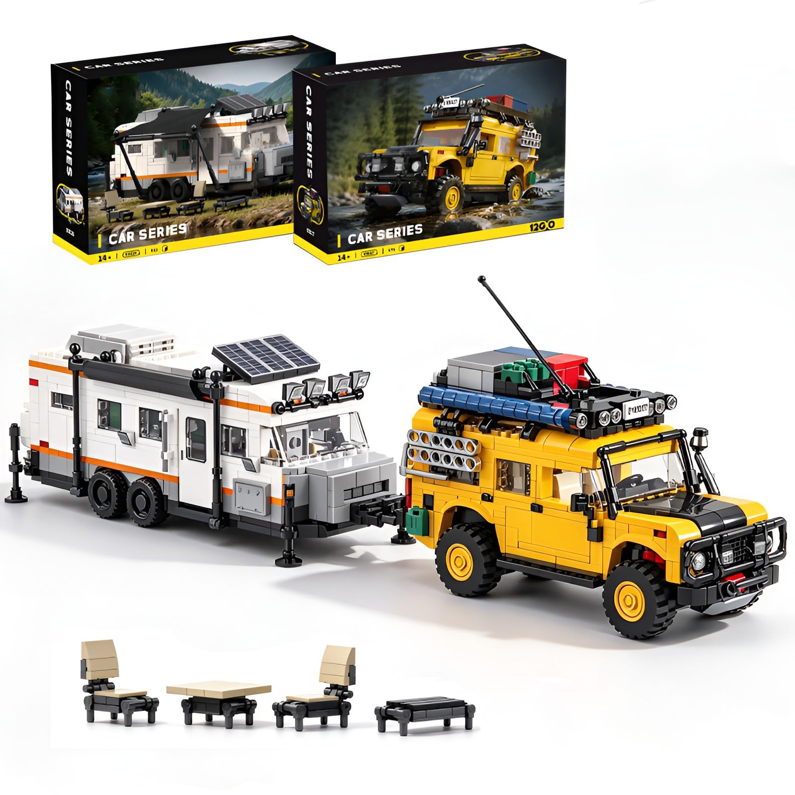 Off-Road&Travel Trailer Camper Building Blocks Set, Adventure SUV Caravan