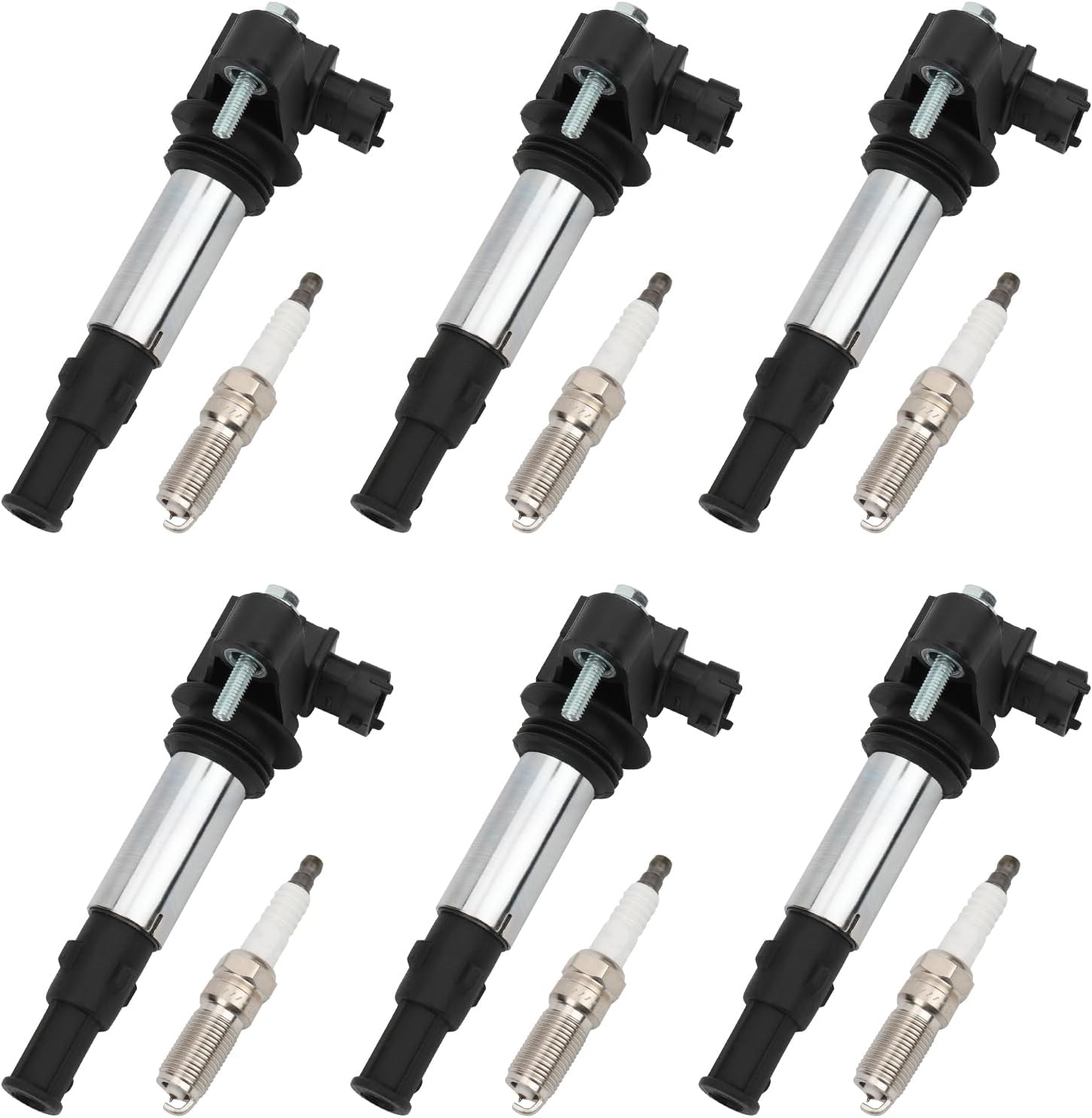 MAYASAF UF375 Ignition Coils and Spark Plugs Set of 6 Fit for Buick 2009 Enclave, 2005-2008 Allure/LaCrosse, for Cadillac 2005-2009 STS, 2004-2006 SRX, for Chevrolet 2009 Traverse, for GMC 2009 Acadia