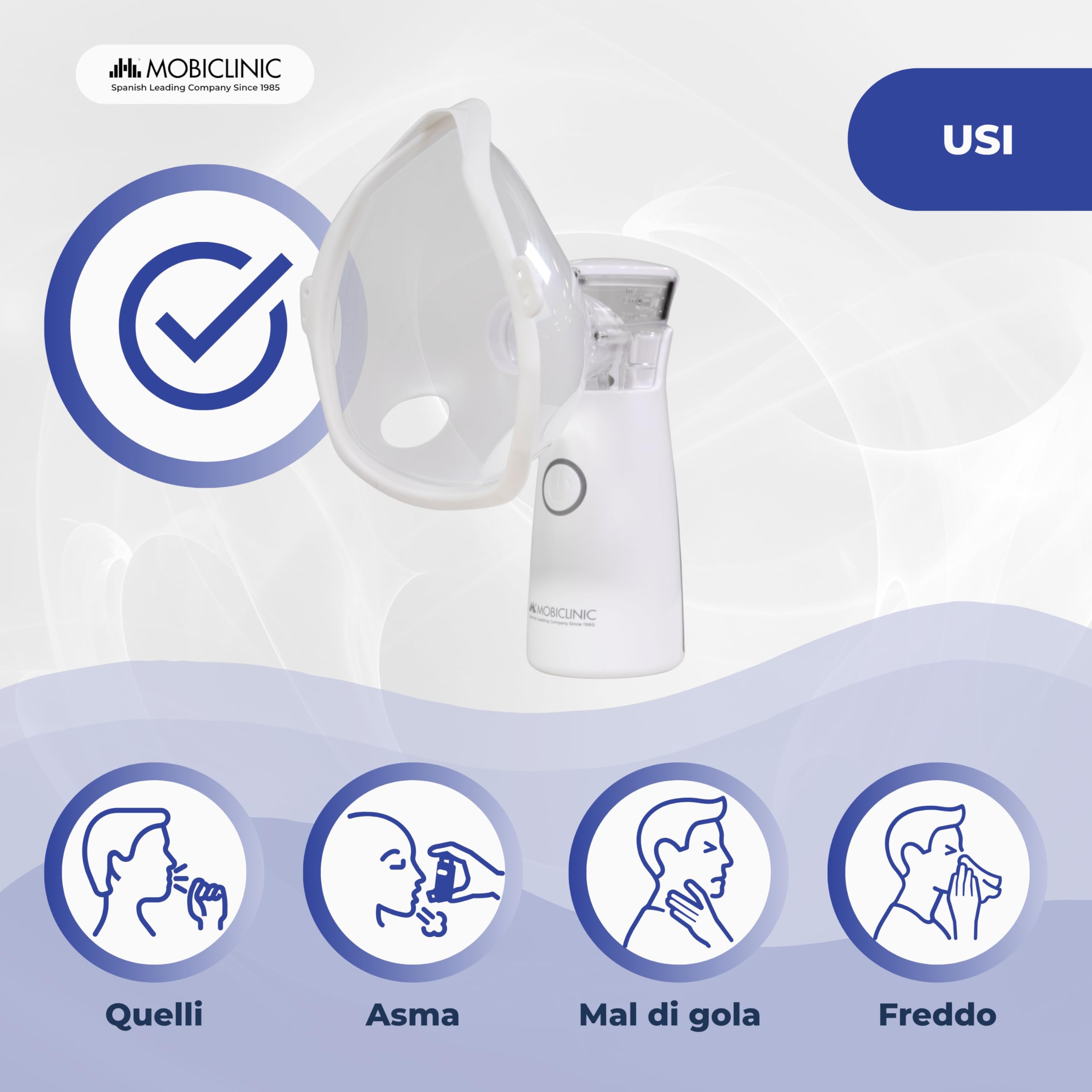Mobiclinic®, Aerosol Portatile Silenzioso, Boccaglio e 2 Maschere, Adulti e Bambini, Custodia per il Trasporto, Silenzioso, Compatto, Asma, Nebumobi1