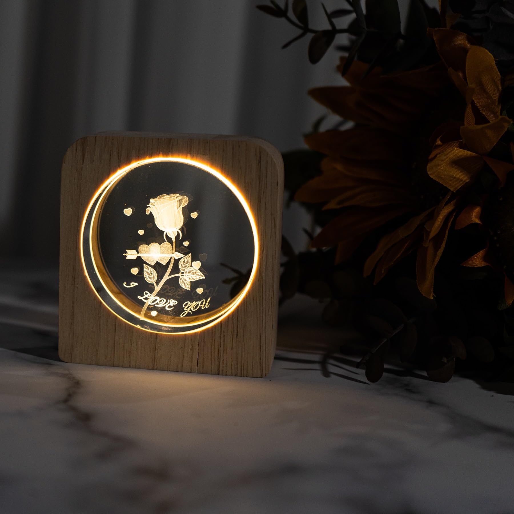 TENGFENG Crystal Rose Night Light - Gifts for Girls and Ladies with Wooden LED Frame I Love You Gift Ideas for Her Birthday, Valentine's Day, Christmas