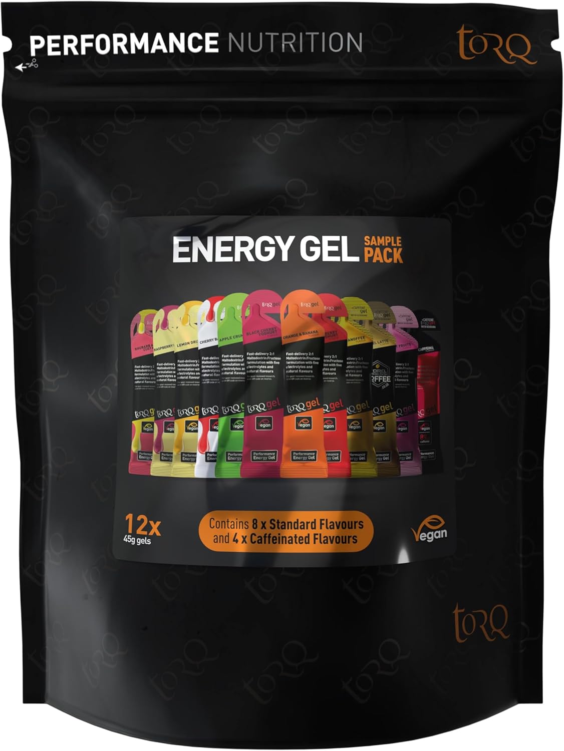 TORQ Running Gels with Caffeine & Electrolytes – 2:1 Maltodextrin: Fructose for Endurance Sports & Optimal Performance | Energy Gels for Running, Cycling & Sport – 89mg Guarana | 12 Pack Sample Box
