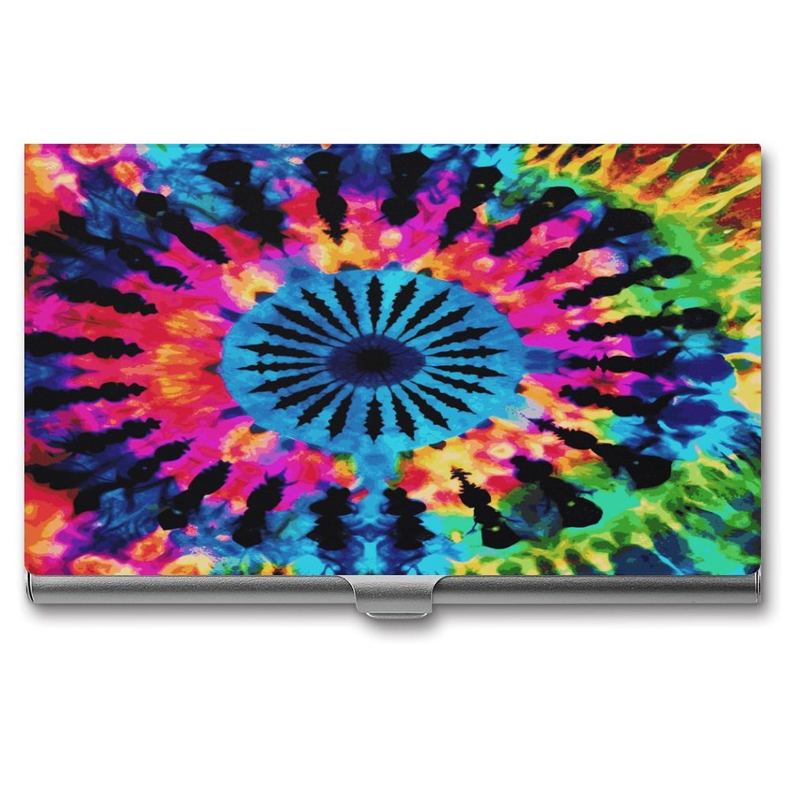 FekiLoot Exotic Tribe Tie Dye Style Business Card Holder for Men Women Metal Slim Organizer Business Card Carrier Wallet Name Cards Holder Retro Slim Pocket Purse Small Portable Card Case