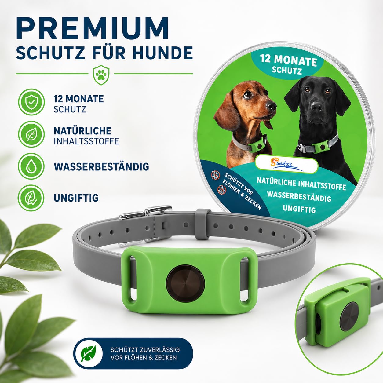 12 Monate Floh und Zeckenfrei Hundehalsband Anhänger mit Langsamer Duftabgabe Leichtem Design und Verstellbarem Band für Spaziergänge und Garten (Grün,1PCS)
