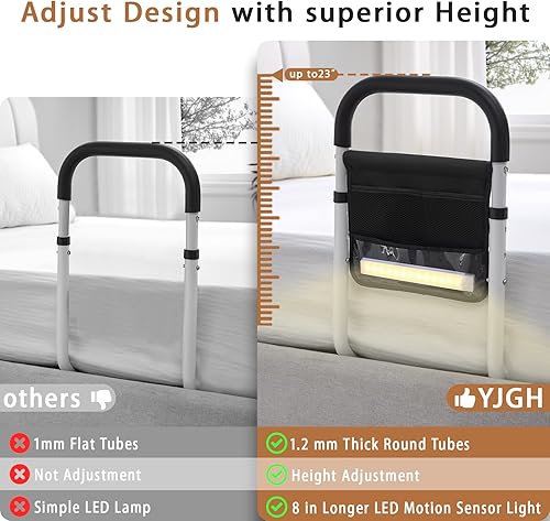Miniatura 4 de Rieles de cama para adultos mayores, rieles de asistencia de cama para personas mayores, diseño de barras estabilizadoras dobles con bolsillo de