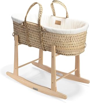 Clair de Lune Organic Palm Moses Basket with Natural Rocking Stand, Award Winning Baby Bassinet 75 x 28 cm