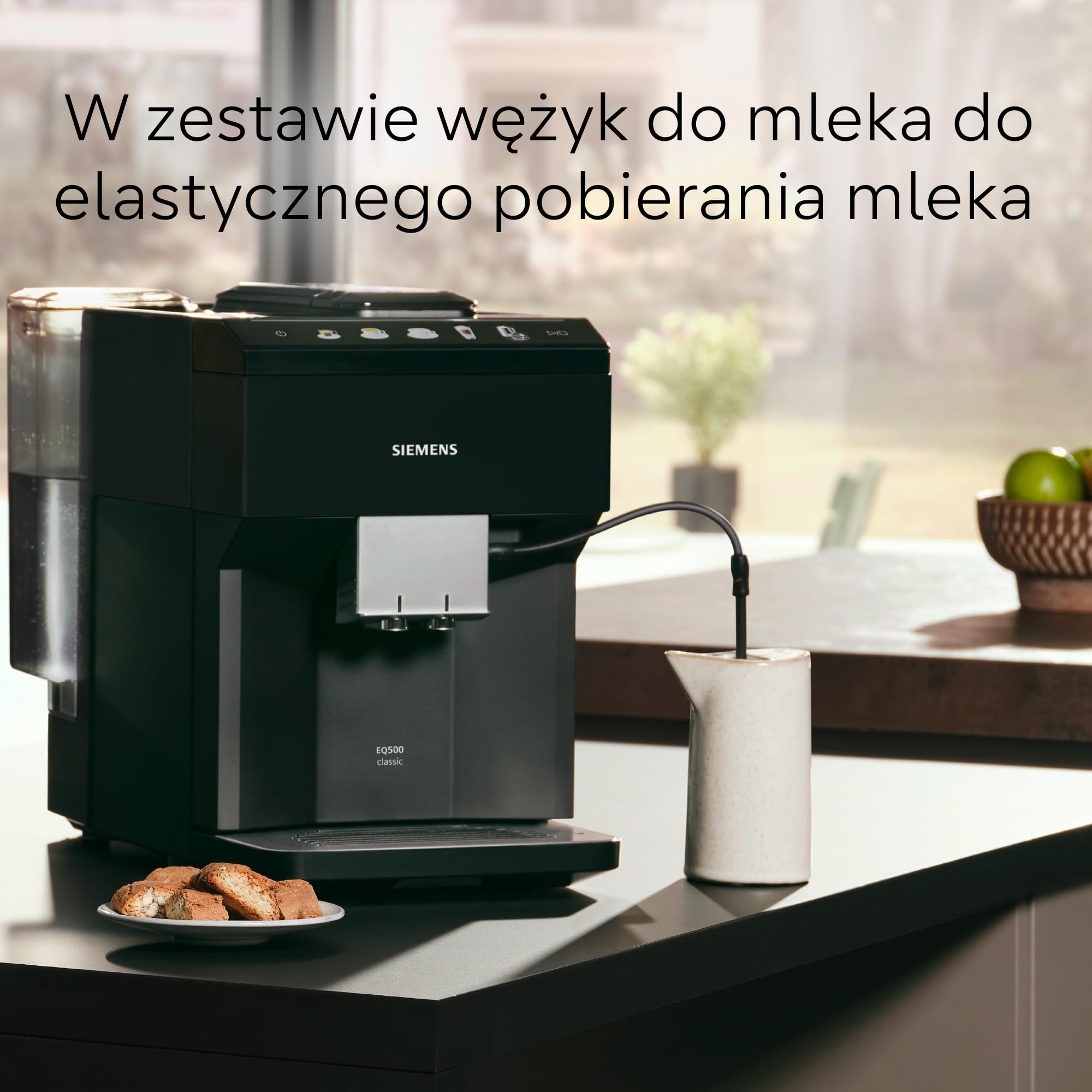Siemens EQ500, automatyczny ekspres do kawy, aromaDouble Shot, automatyczny system czyszczenia parą, ceramDrive, wyświetlacz coffeeSelect, funkcja dwóch filiżanek, TP511E19, czarny