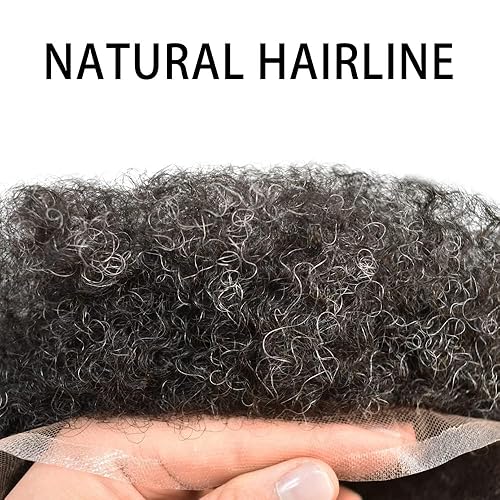 Miniatura 8 de Sistema de reemplazo de cabello afro para hombres, afro tupé para hombres negros, afro rizado para hombre, tupé de encaje marrón completo, unidad de
