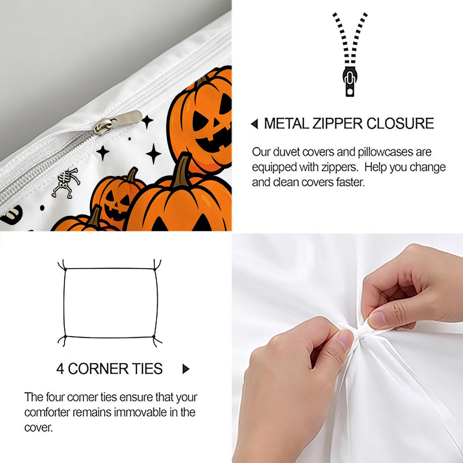 Komplet pościeli 240 x 260 cm poszewka na kołdrę z trupią czaszką Halloween
