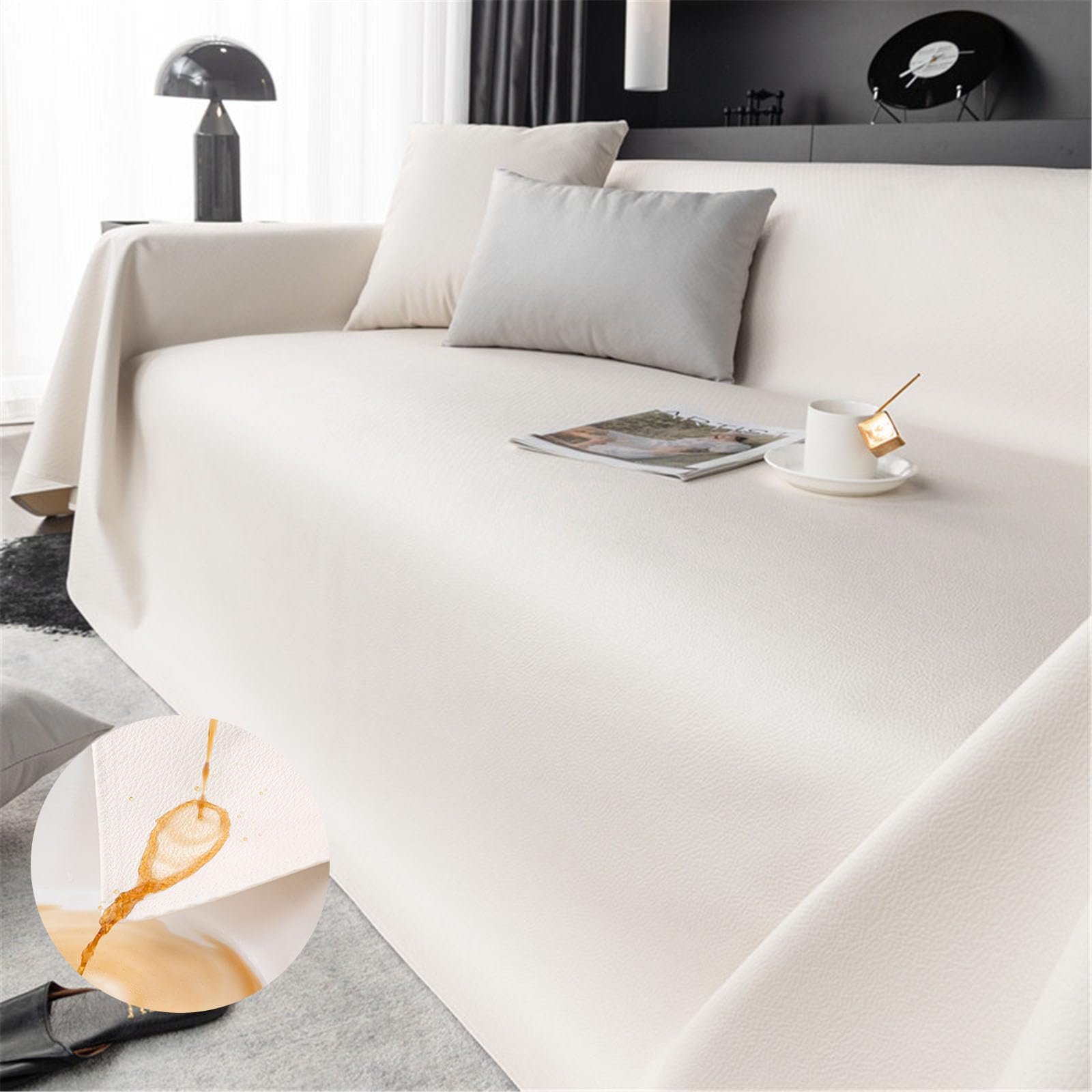 FANSU Throw for Sofa Large 1/2/3/4 Seater, PU Leather Waterproof Soft Throw Blanket Sofa Versatile Blanket Throw Lightweight Decorative Blanket for Chair Settees Couch Sofa Bed (205x180cm,White)
