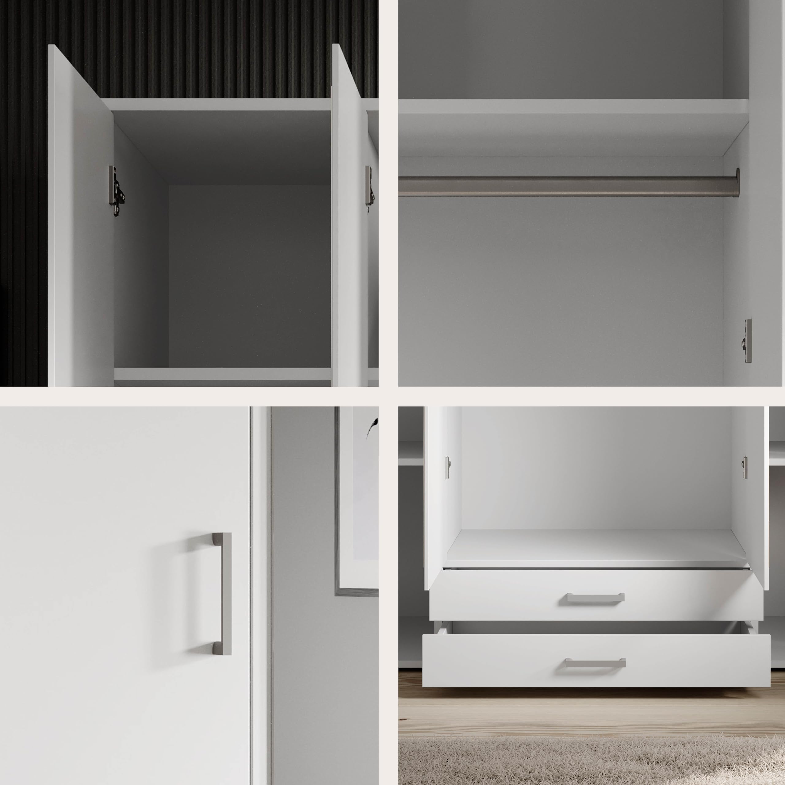 Stella Trading KARL Kleiderschrank 4-türig mit Spiegeltüren Schrank Weiß 160 x 196 x 54 cm – Bild 8