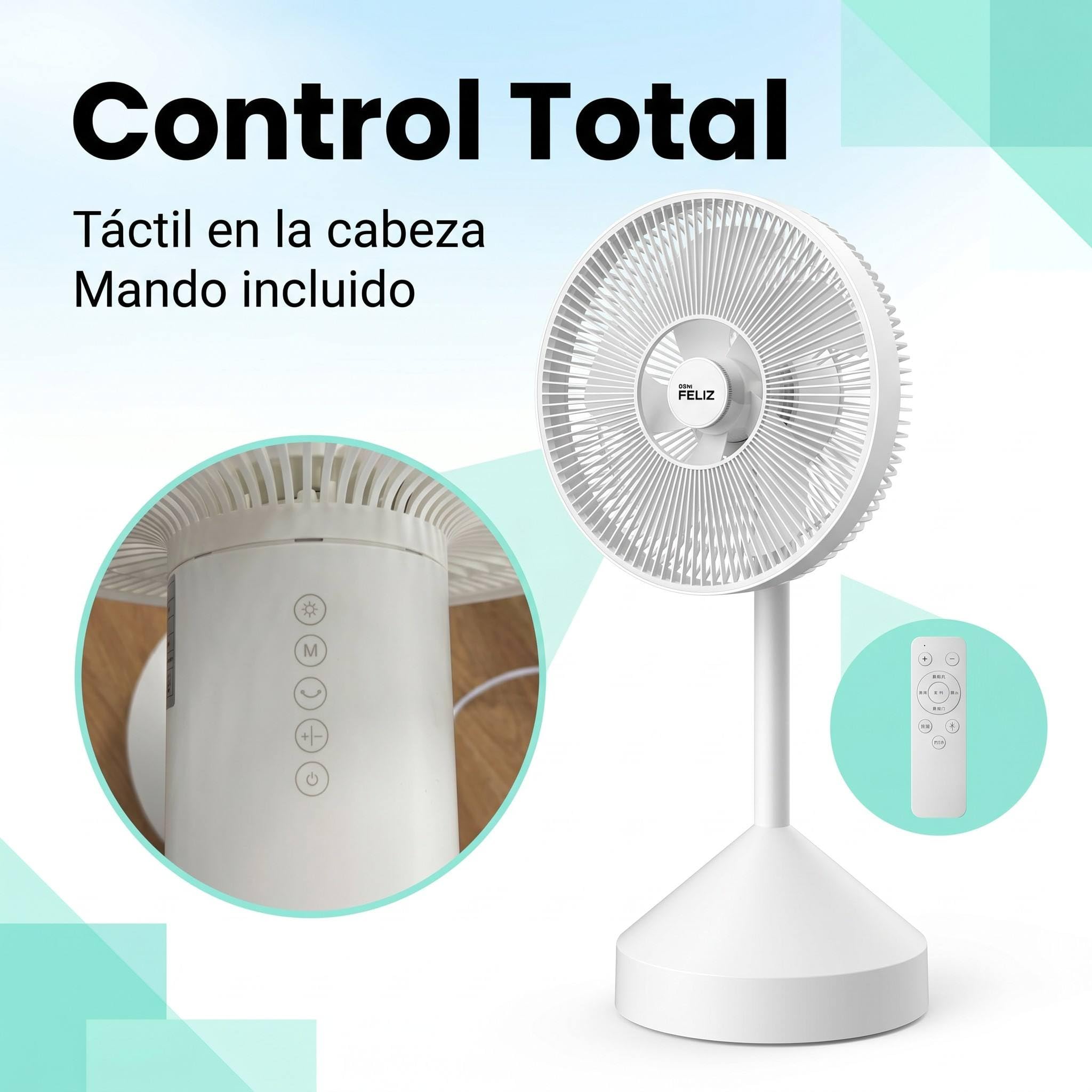 Don Feliz, Ventilador de Pie Plegable, 70W, 3 Alturas Ajustables (580mm-1000mm), con Luz Ambiental Colorida, Mando a Distancia, 6 Aspas, Fácil Almacenamiento
