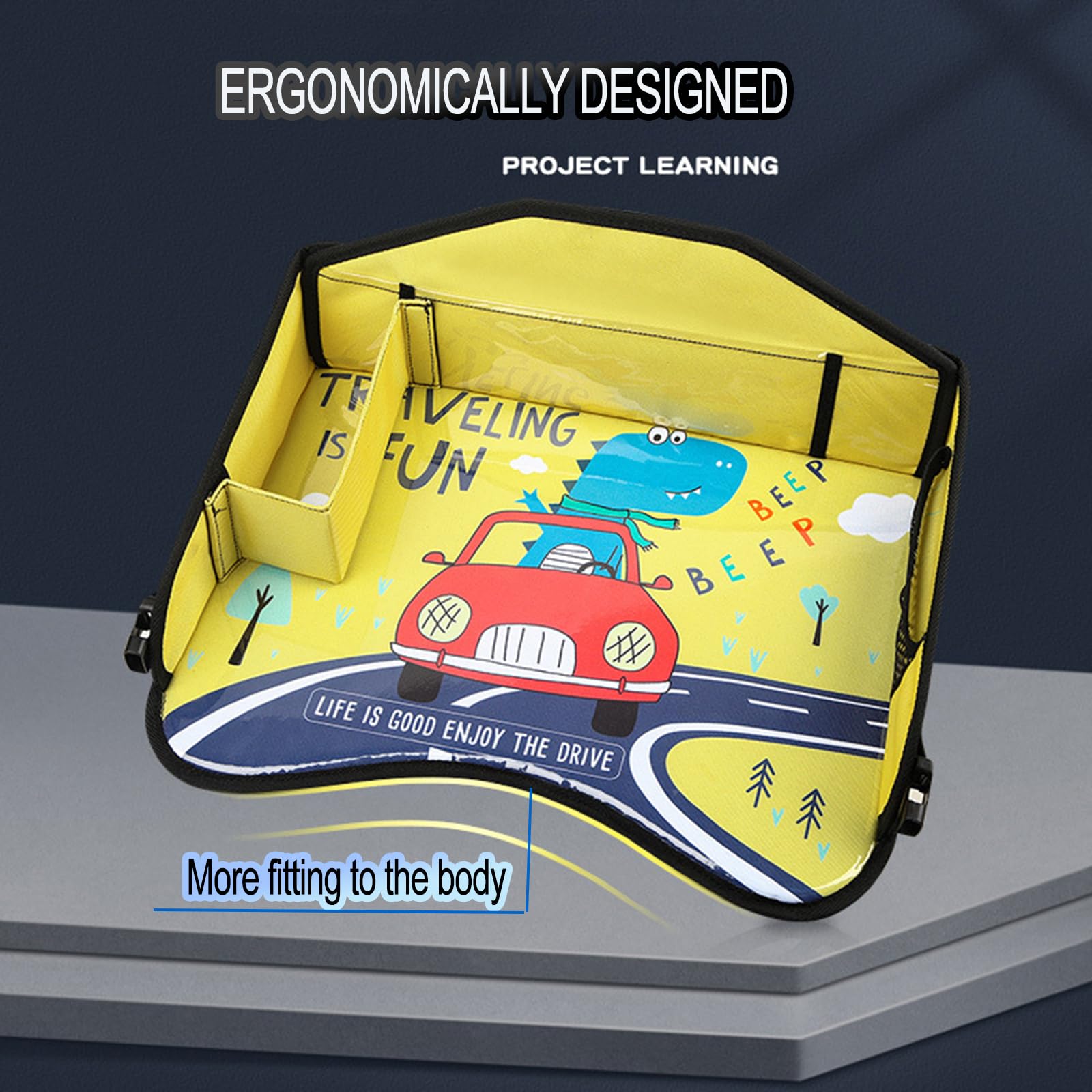 Kwak's Scrivania per bambini, vassoio da viaggio per bambini, adatto per auto, passeggini, sedie per bambini e altri accessori essenziali per viaggi su strada (giallo)