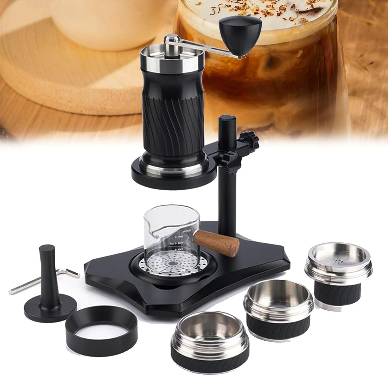 Macchina per caffè espresso manuale portatile con serbatoio da 100 ml, pressione 9-12 bar, ideale per campeggio e viaggi, include custodia, per comodità