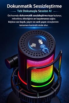 Yayıncı Mikrofonu Profesyonel RGB PC/PS4/PS5 Gamer Oyuncu Tiktok Youtube İnstagram Mikrofon