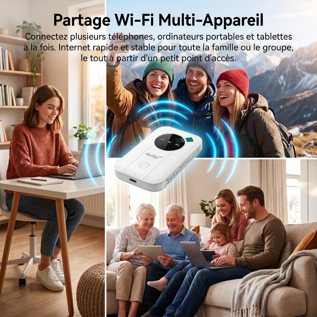 Routeur 5G Portable WiFi 6 avec Slot SIM Déverrouillé,Modem Mobile Haut Débit 5G/4G+,High Speed Travel Hotspot Mini Routeur Mobile,Connecte jusqu'à 32 appareils,Compatible Tous Opérateurs