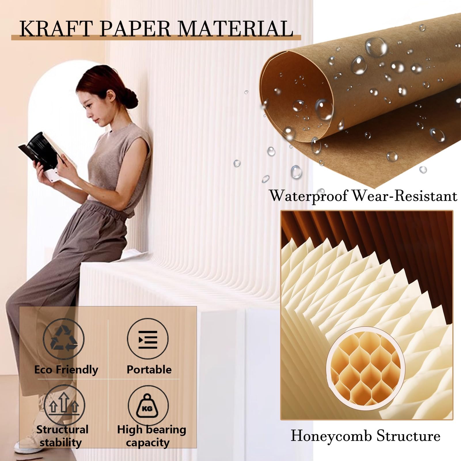 Divisori per ambienti, Parete divisoria portatile in carta for ufficio domestico(5.9x9.84ft)