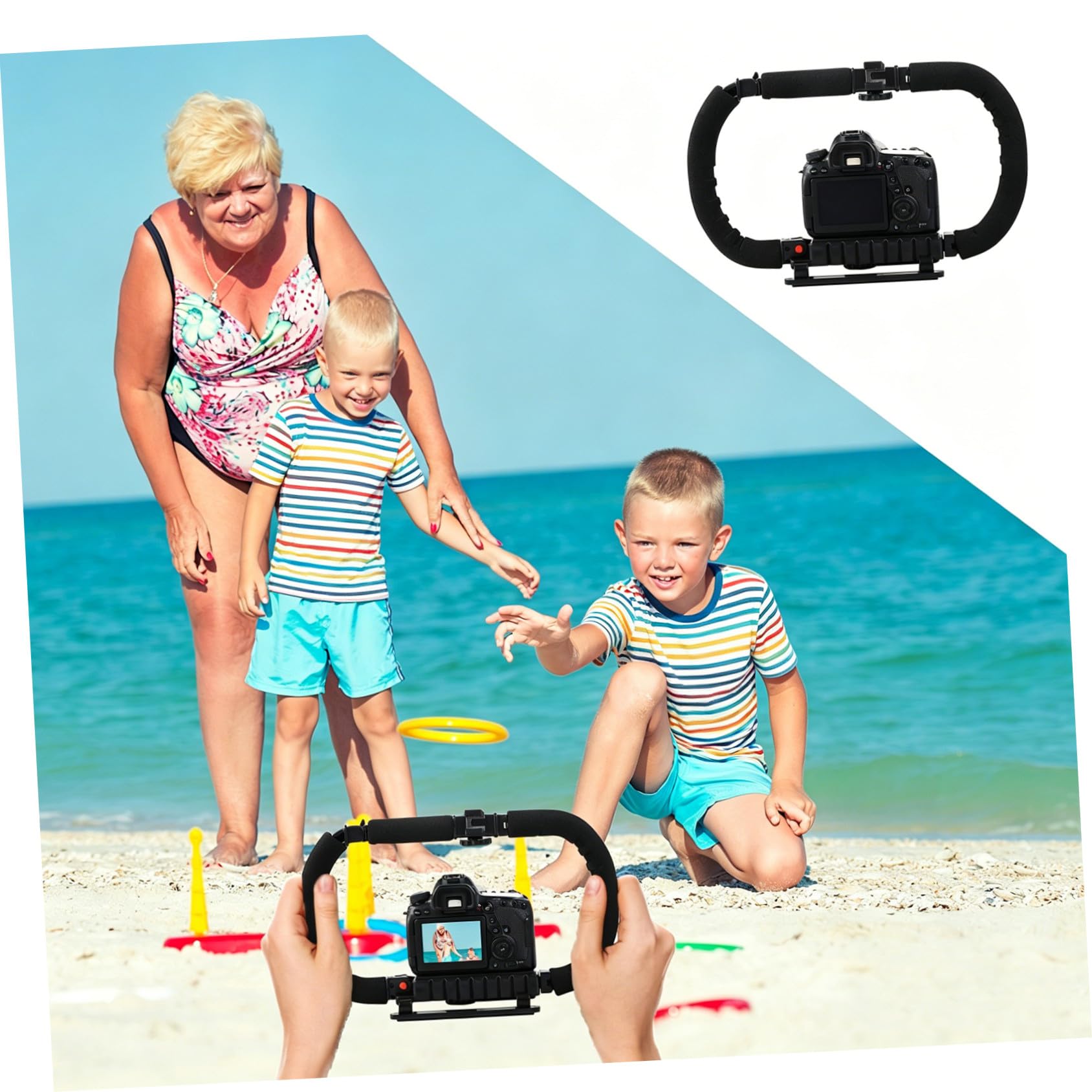 Stabilizzatore Videocamera Portatile 3 Slitte Fredde, Impugnatura in Metallo e Plastico Nero, Foro da 1/4 Pollice, per Smartphone e Videocamere Dv