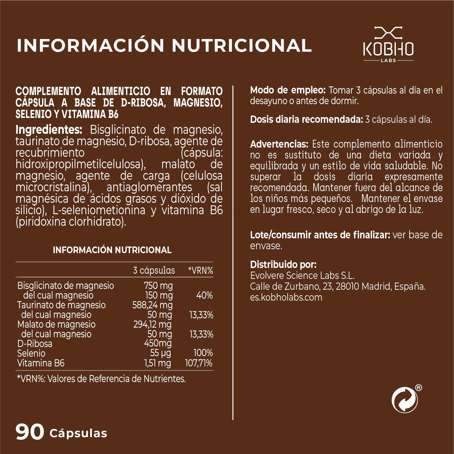 TRIMAGNESIUM Magnesio Bisglicinato, Malato y Taurinato, 90 Cápsulas | Fórmula Avanzada, con D-Ribosa, B6 y Selenio, Energía, Recuperación Muscular, Descanso, Vegano, Fabricado en España