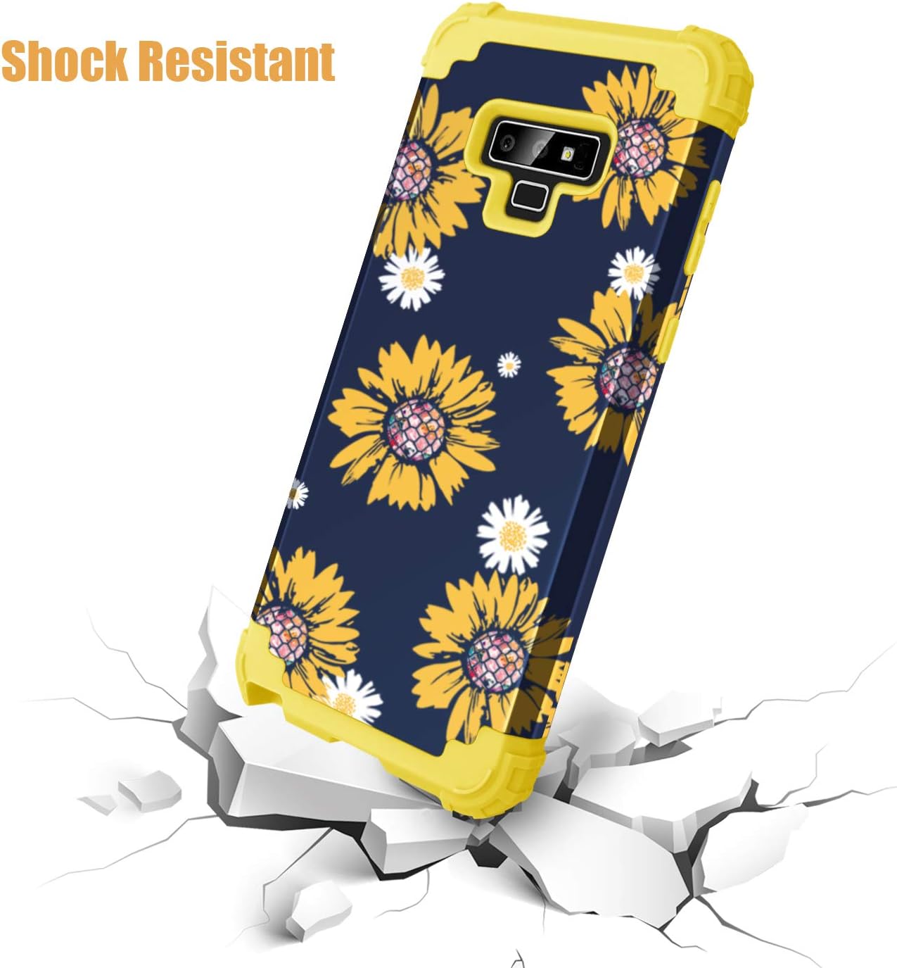 Galaxy Note 9 Case, Samsung Galaxy Note 9 Case, Fingic Sunflower 3 in 1 Heavy Duty Hard PC & Soft Silicone Hybrid Shockproof Rugged Bumper Protective Phone Case for Samsung Galaxy Note 9 (2018),Yellow