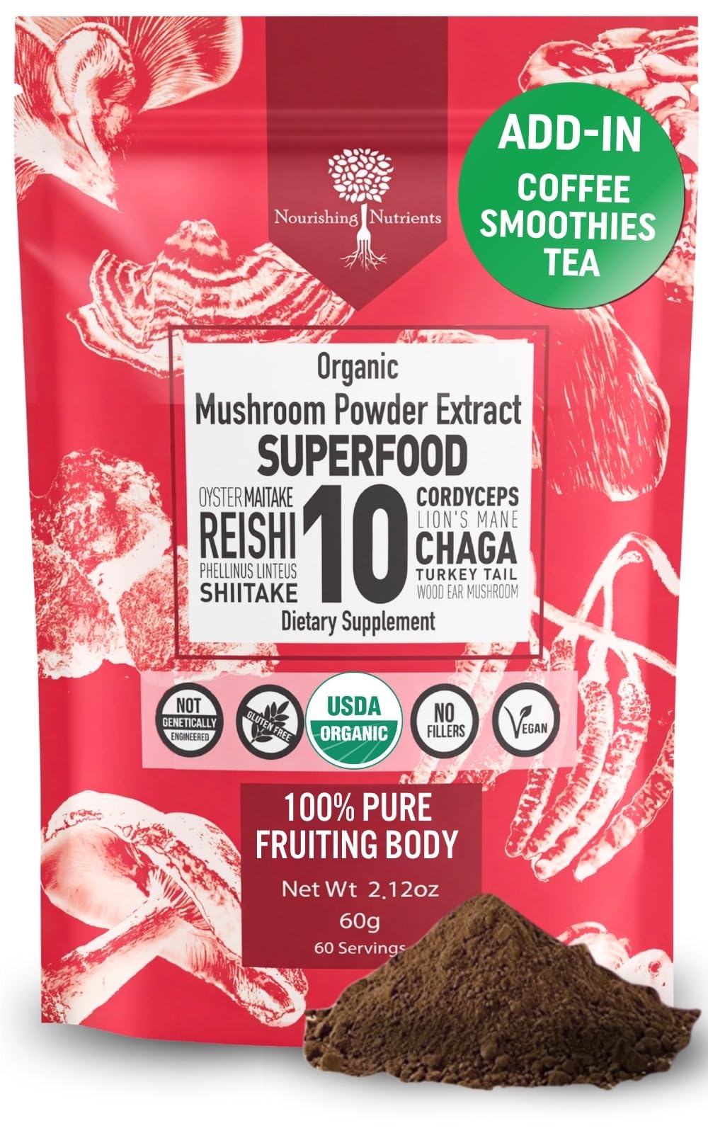 Nourishing Nutrients Suplemento de Cogumelos em Pó, 14.000 mg, 60 g