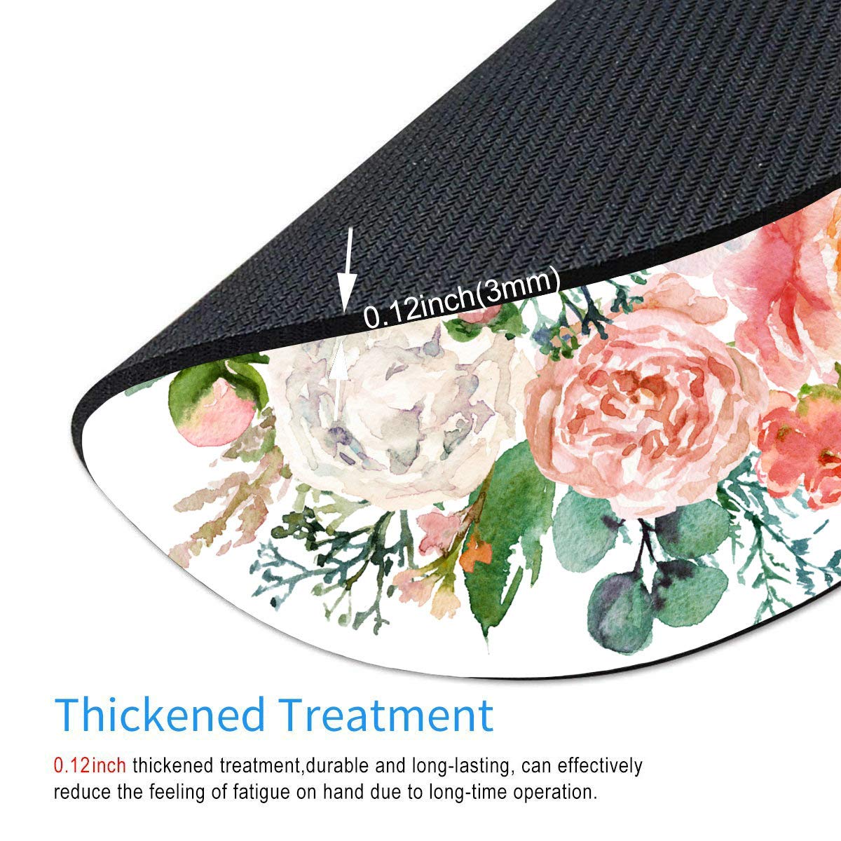 Watercolor Floral Round Mouse Pad - Pink Flowers Non-Slip Desk Mat