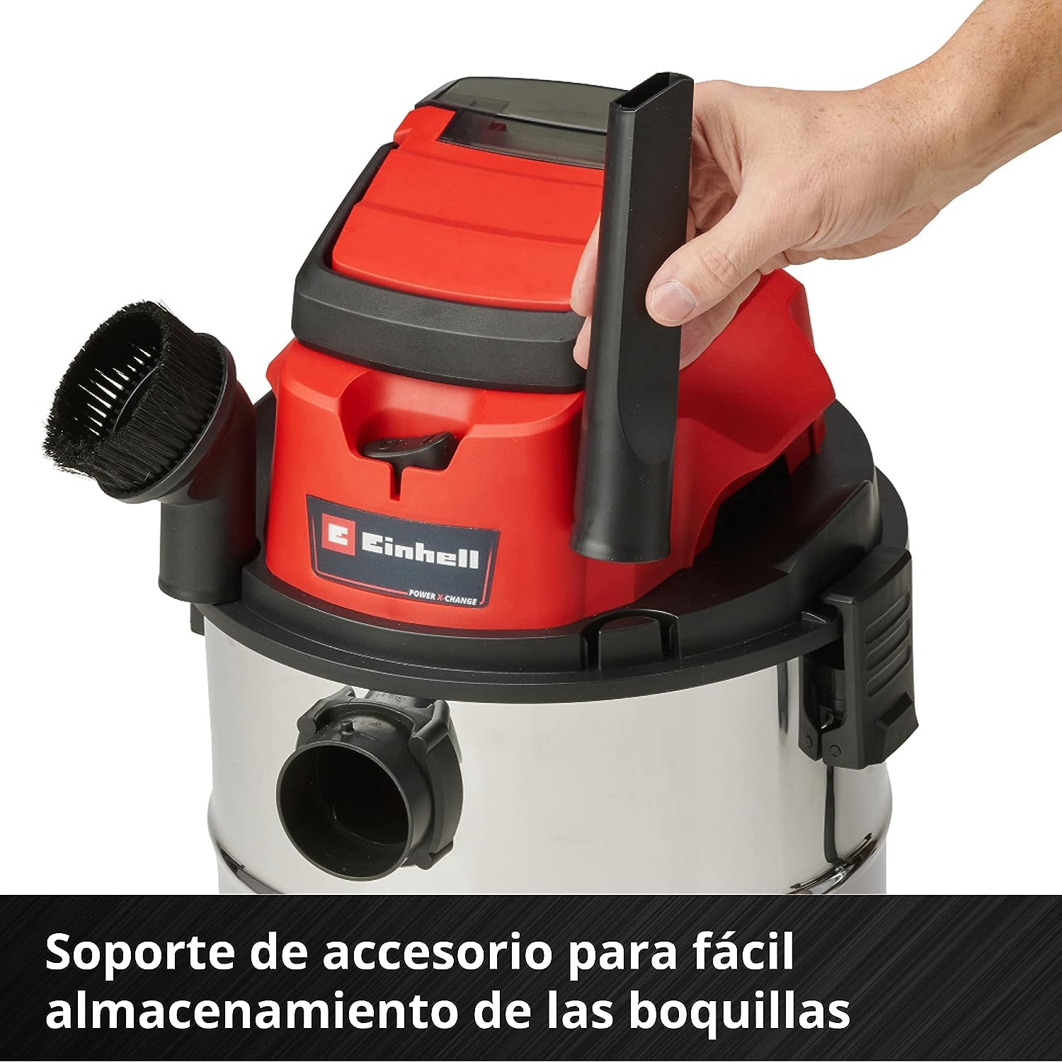 Einhell Aspirador seco-húmedo (Iones de Litio, 86 Db Potencia Sonora, 8 kPa, 20 L, Recipiente de Acero ino x idable, 1,5 m de Manguera de aspiración, sin batería)