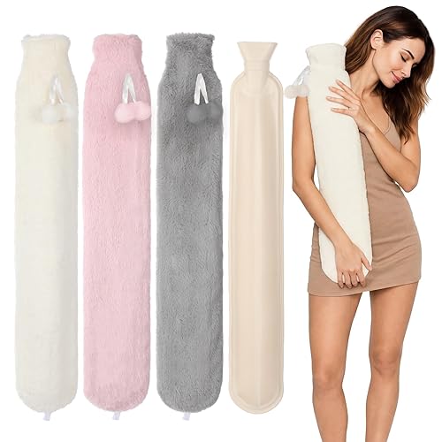 Tuanse 3 Pcs Long Hot Water Bottle with Cover 70 Fl Oz(2 Liter) Rubber Hot Water Bag for Pain Relief for Women Girl Seniors