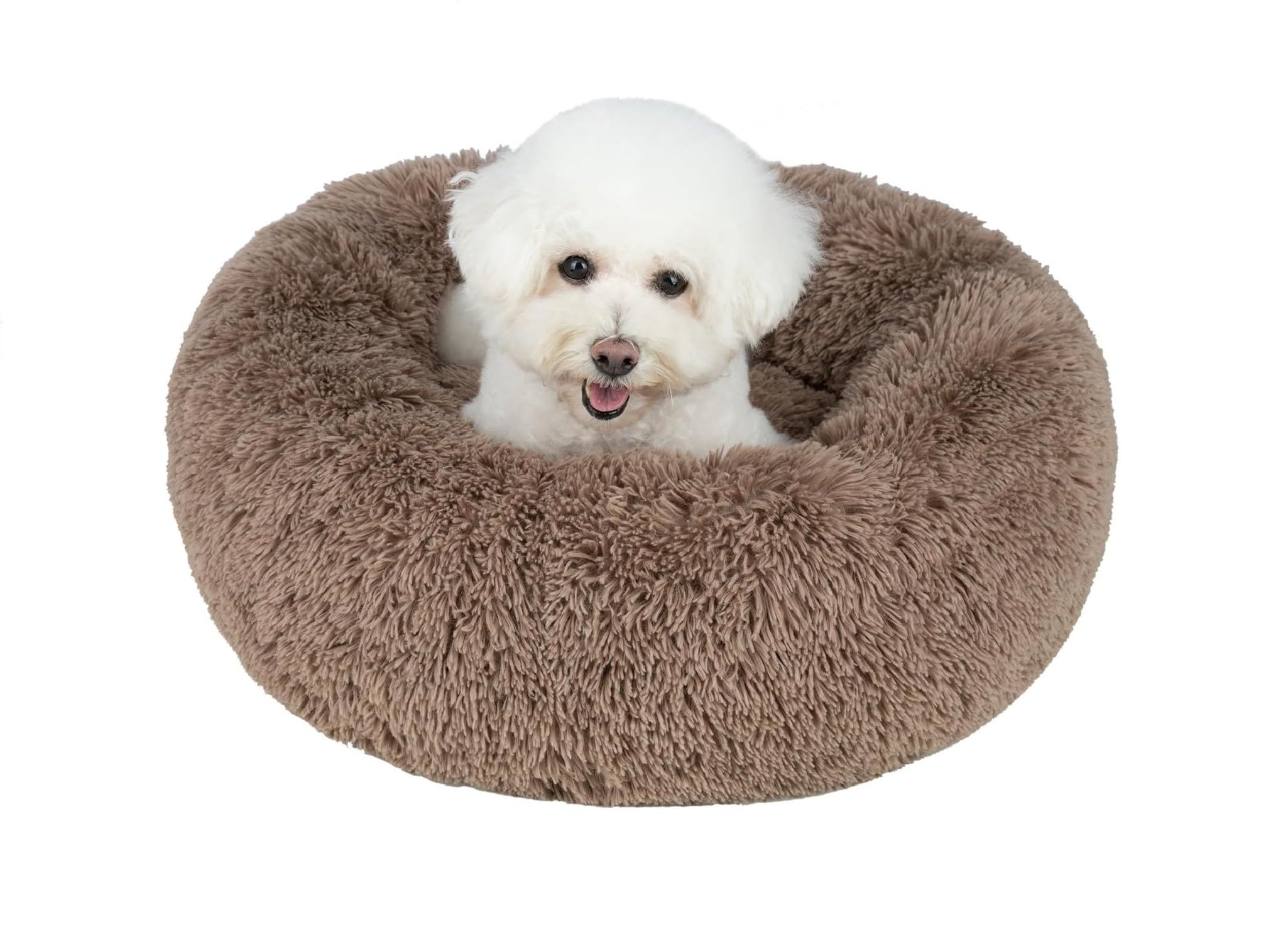 Best Pet Supplies Round Calming Dog Bed for Small, Medium &amp; Large Dogs, Plush Donut Cuddler Pet Bed w/Raised Rim for Head, Neck Support, Anti-Slip Bottom Washable Bed - Caramel, 30 x 30 x 8