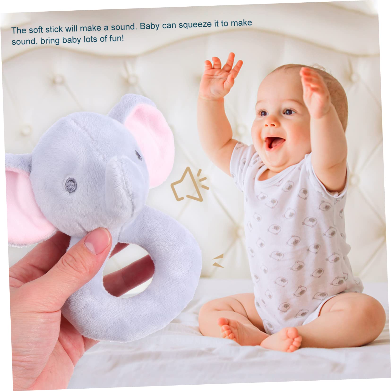 Clochette à Main pour Bébé en Peluche, Éléphant Cartoon, Jouet