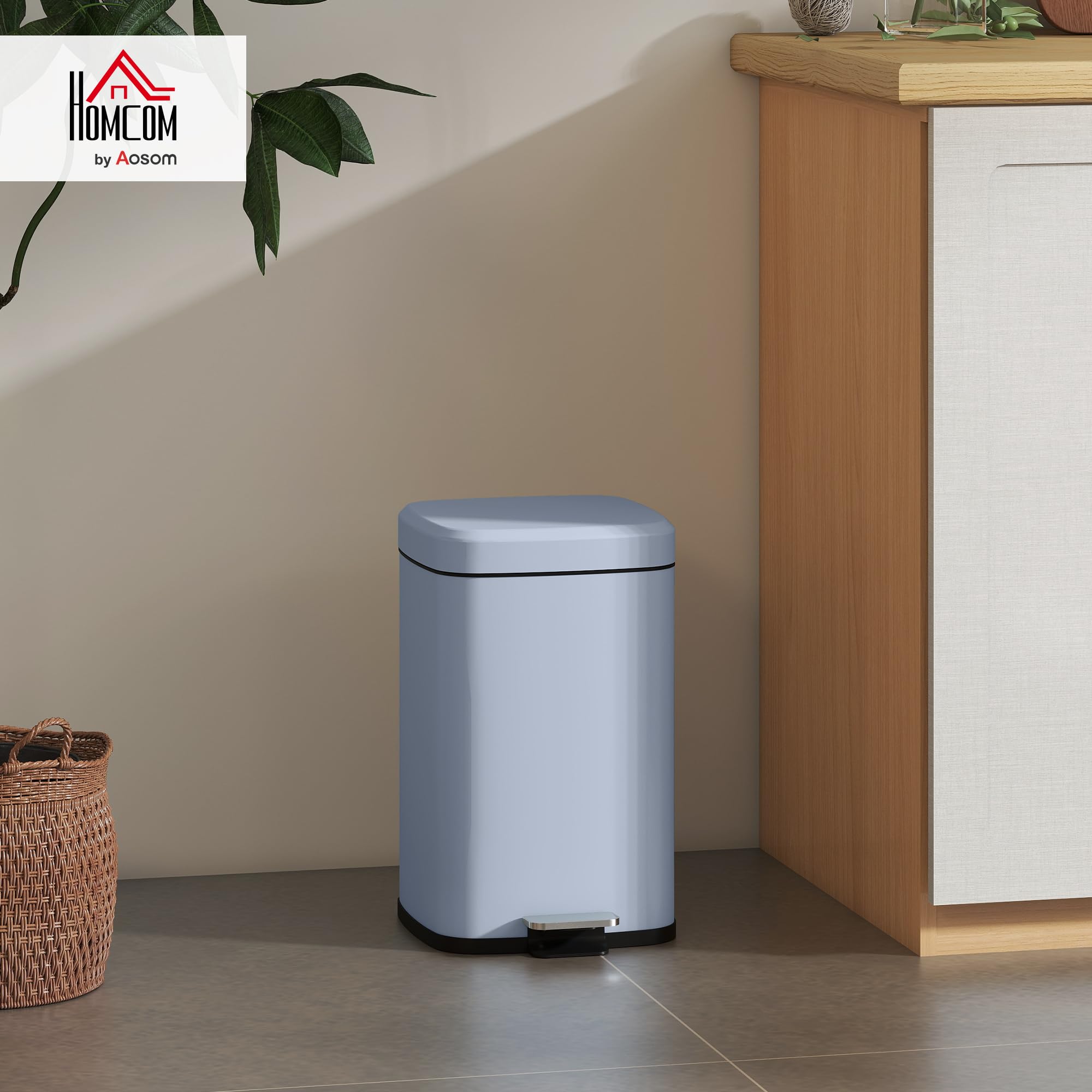 HOMCOM 20 Liter Tret-Abfalleimer, Fingerabdruck-sicherer Küchenabfalleimer mit weich schließendem Deckel, Fußpedal und herausnehmbarem Inneneimer für Recycling und Abfall, hellblau