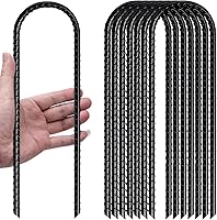 YYGFMINGE 12 Inch U-Shaped Heavy Duty Rebar Stakes (8 Pack Black) - Galvanized Steel Trampoline Anchors for High Winds, Tents & Gear