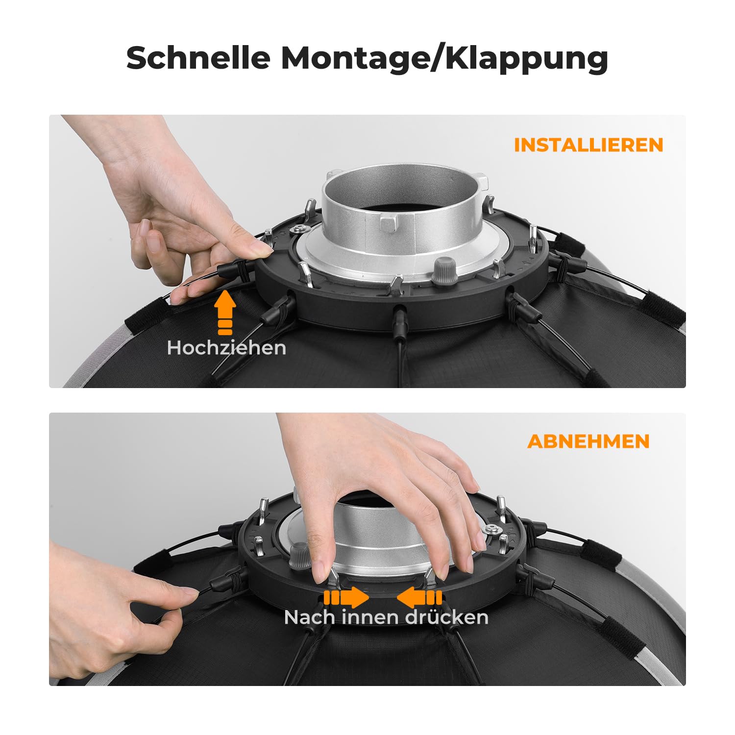 K&F CONCEPT 90cm/35 Zoll Parabol Softbox mit Gitter+Diffusor +Tragbartasche | Achteckige Octagon Softbox Bowens Mount für COB Video Light,Porträtaufnahmen, Hochzeiten, Videoaufnahmen, Live-Streaming