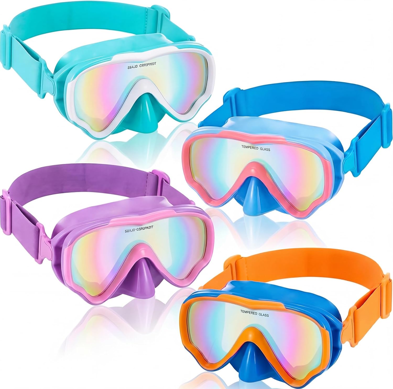 Flutesan 4 Pcs Kids Goggles with Nose Cover Elastic Strap Swim Goggles for Kid 5-15 UV Protection No Leak Mask for Boy Girl