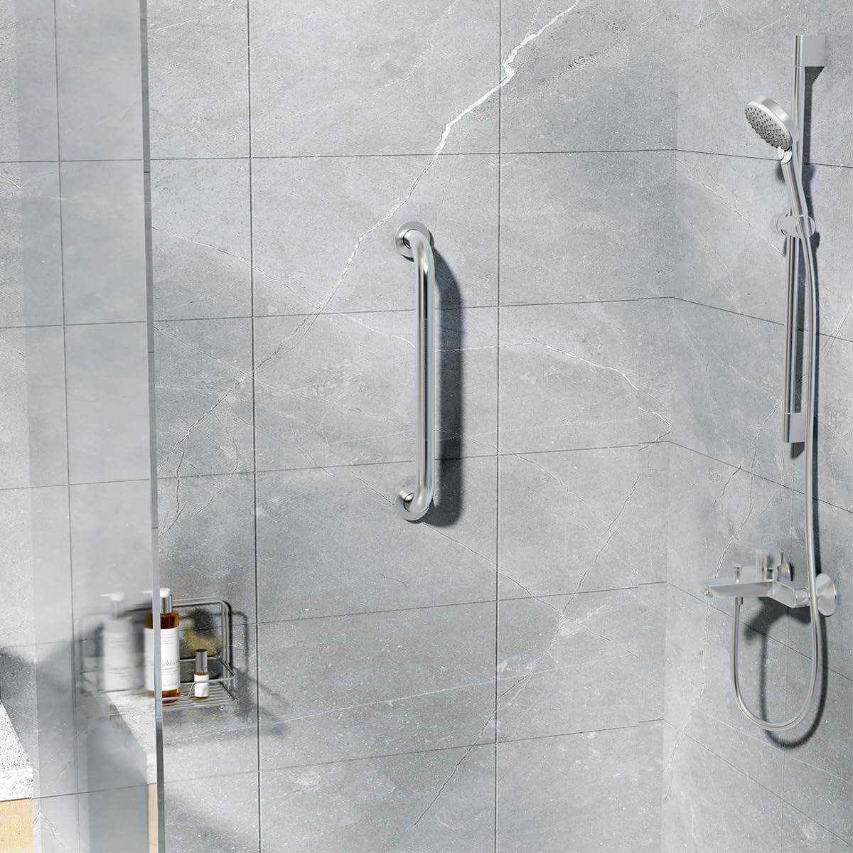 FANHAO 2 Pack Shower Grab Bar, 16 Inch Stainless Steel Bathroom Grab Bar with Anti-Slip Knurled Grip, Heavy Duty Shower Handle Bath Handle, Safety Bars for Elderly or Handicapped (Brushed) - Image 5