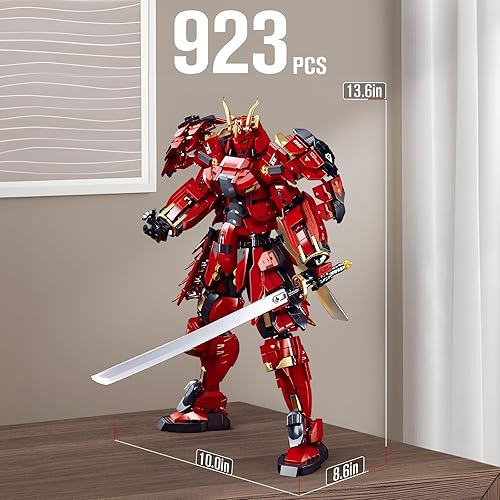 Miniatura 5 de HIGH GODO Samurai Mech Warrior - Juego de construcción de bloques de construcción de robot con espadas dobles, 923 piezas, regalo creativo