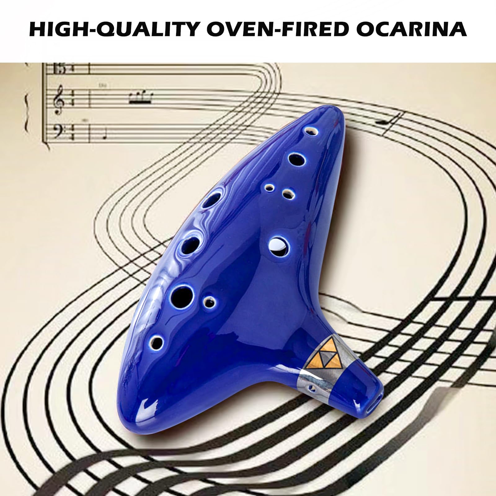 Nizirioo Ocarina, 12 Trous Alto C Ocarina, Céramique Piccolo Instrument Avec Présentoir En Forme De Main, Sac De Protection, Lanière Tour De Cou Et Livre De Chansons (Bleu)
