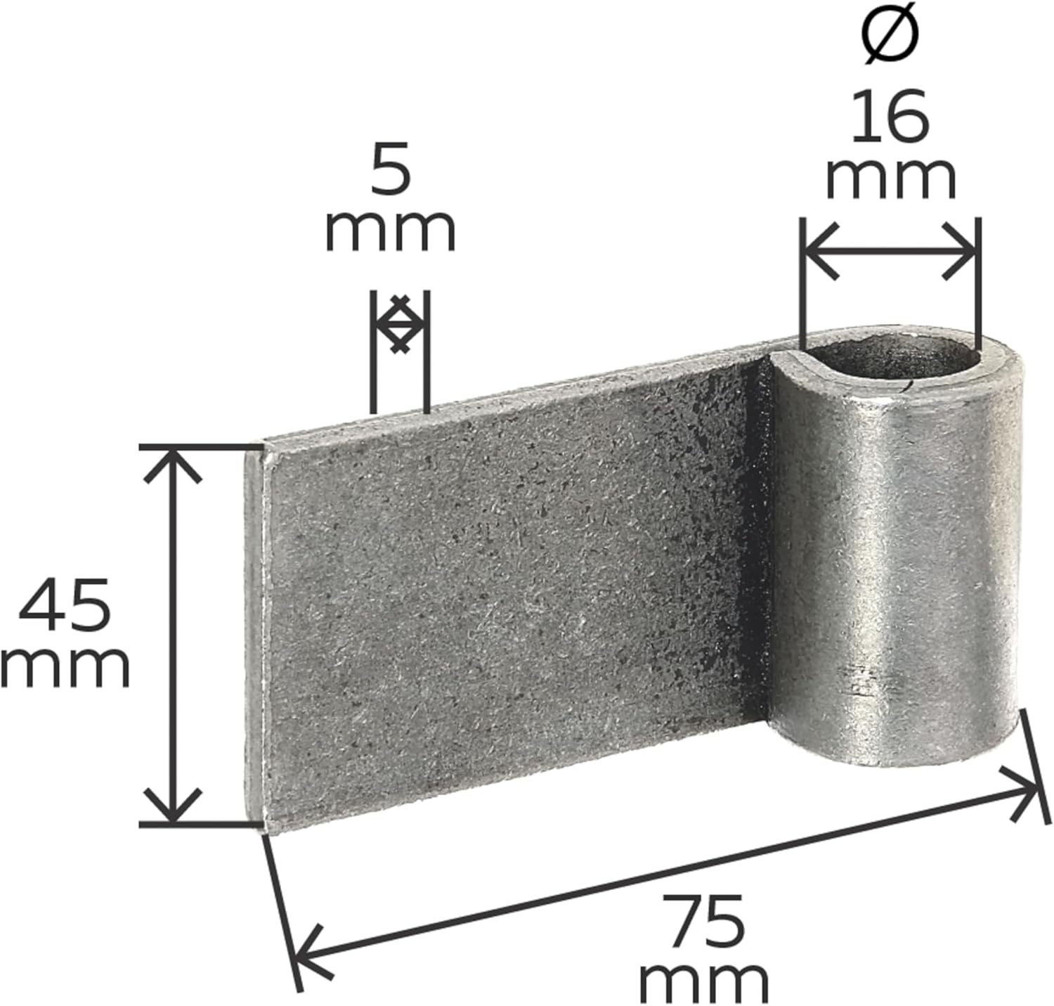 Gah-Alberts 411398 Weld-On Hinges for Metal Gates/Diameter 16mm / Spacing Between Outer Edge and Middle Roll 75 mm/Pack of 10